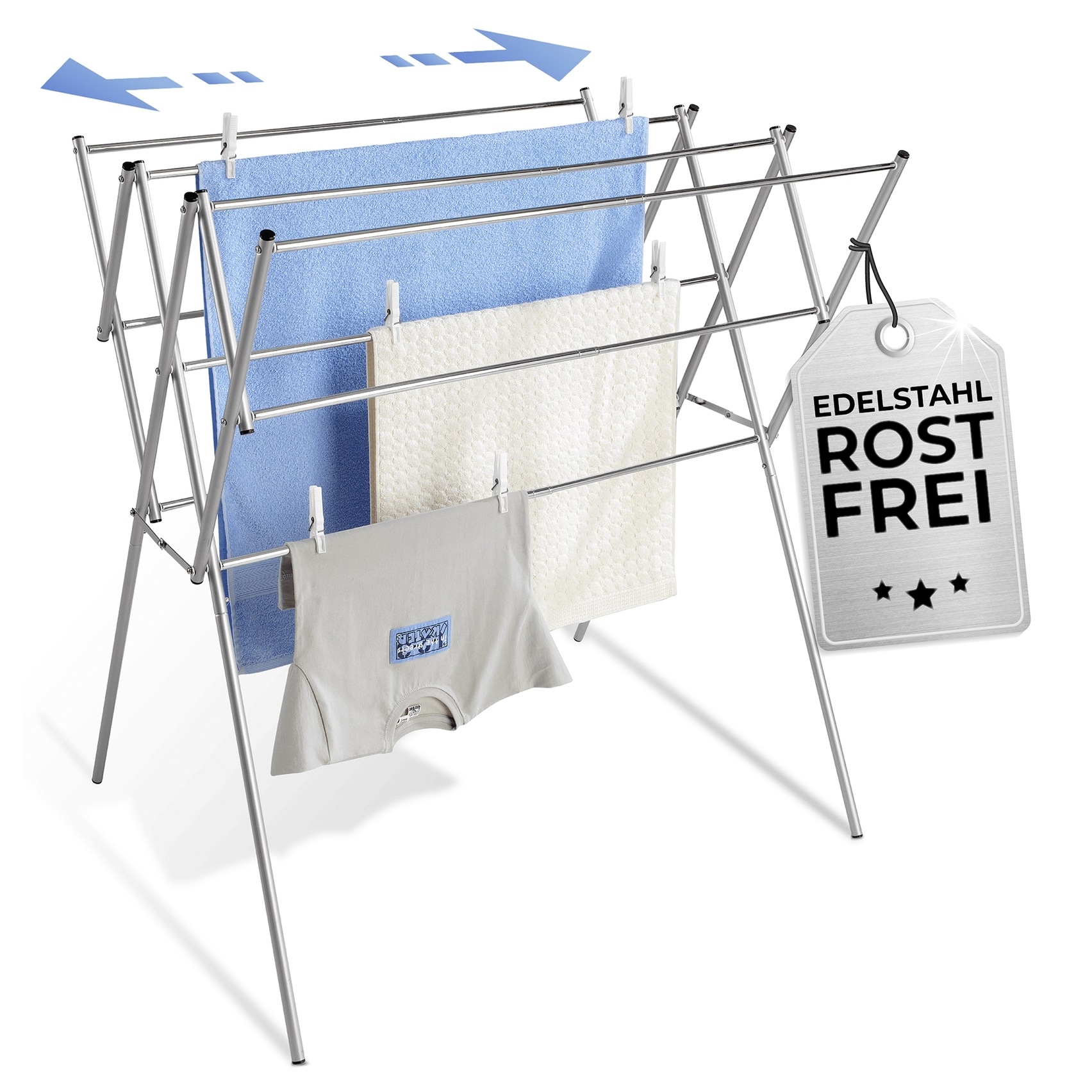 Maximex Wäscheständer "Teleskop" ausziehbarer Wäschetrockner aus Edelstahl, günstig online kaufen