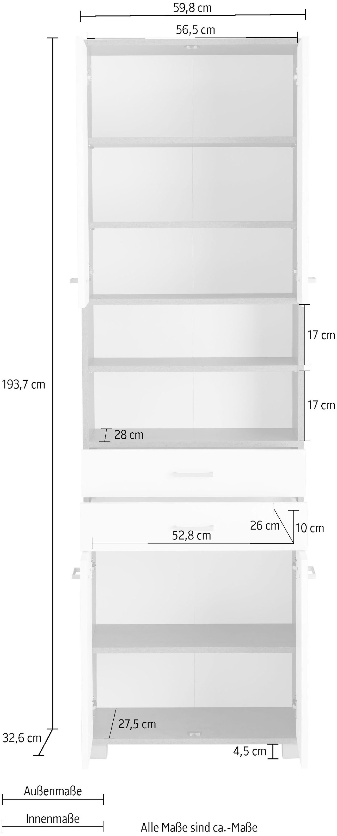 Schildmeyer Hochschrank »Mobes«, Breite/Höhe: 2 | breiten Badschrank Schubkästen mit bestellen 59,8/193,7 cm, BAUR