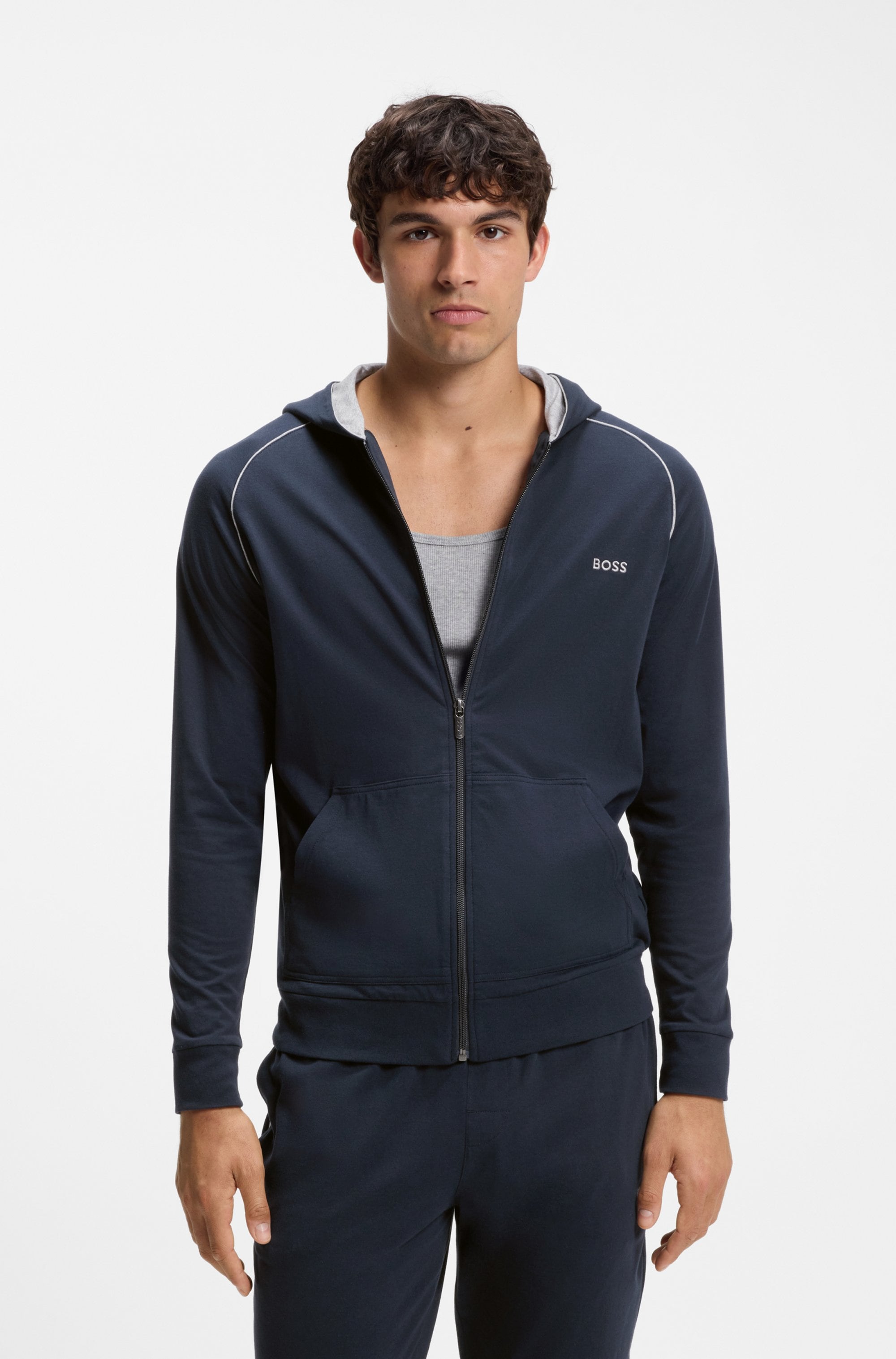 BOSS Kapuzensweatjacke "Mix&Match Jacket H" mit BOSS Stickerei auf der Brust