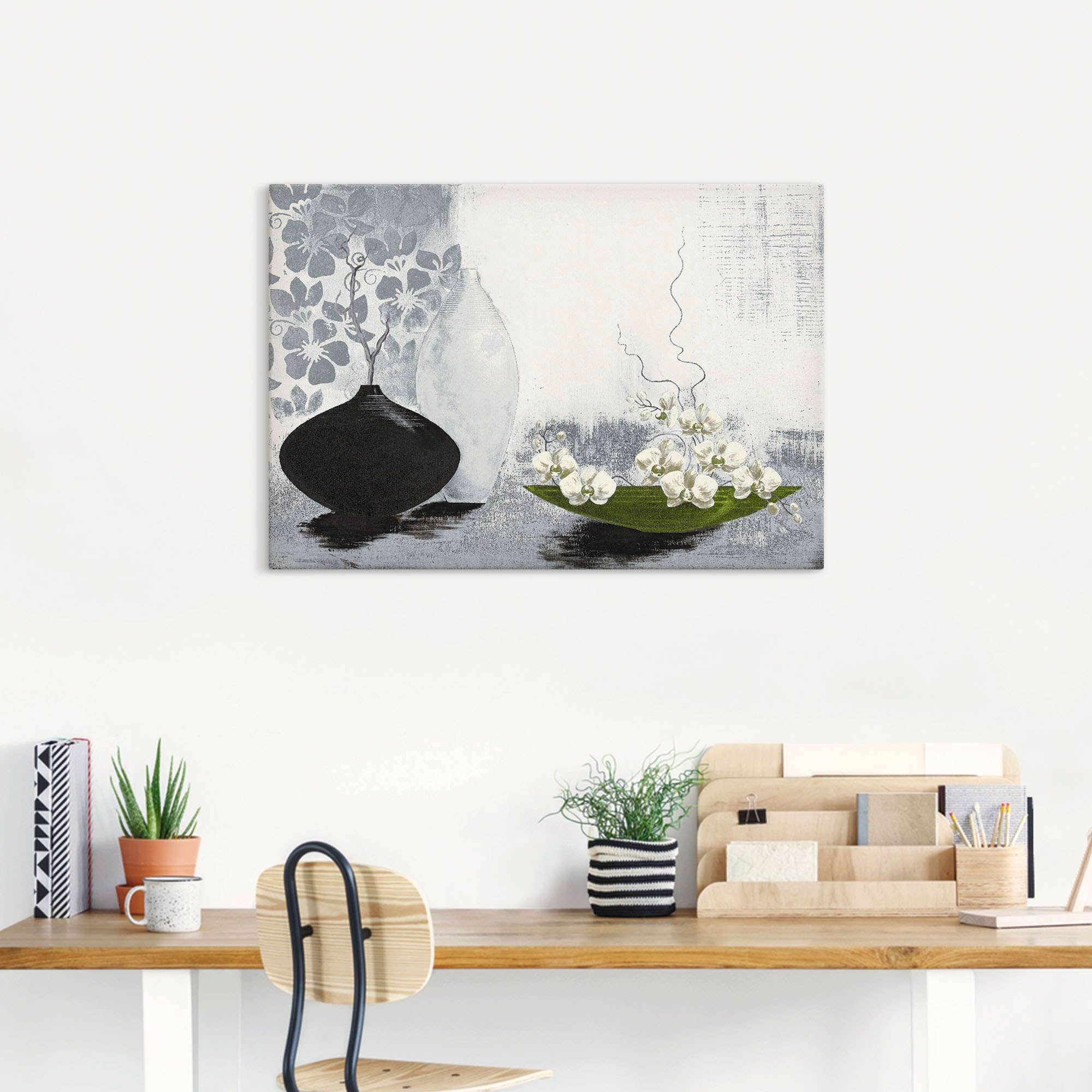Artland Wandbild »Modernes bauchiges Gefäß mit Orchideen«, Vasen & Töpfe, (1 St.), als Leinwandbild, Poster in verschied. Größen