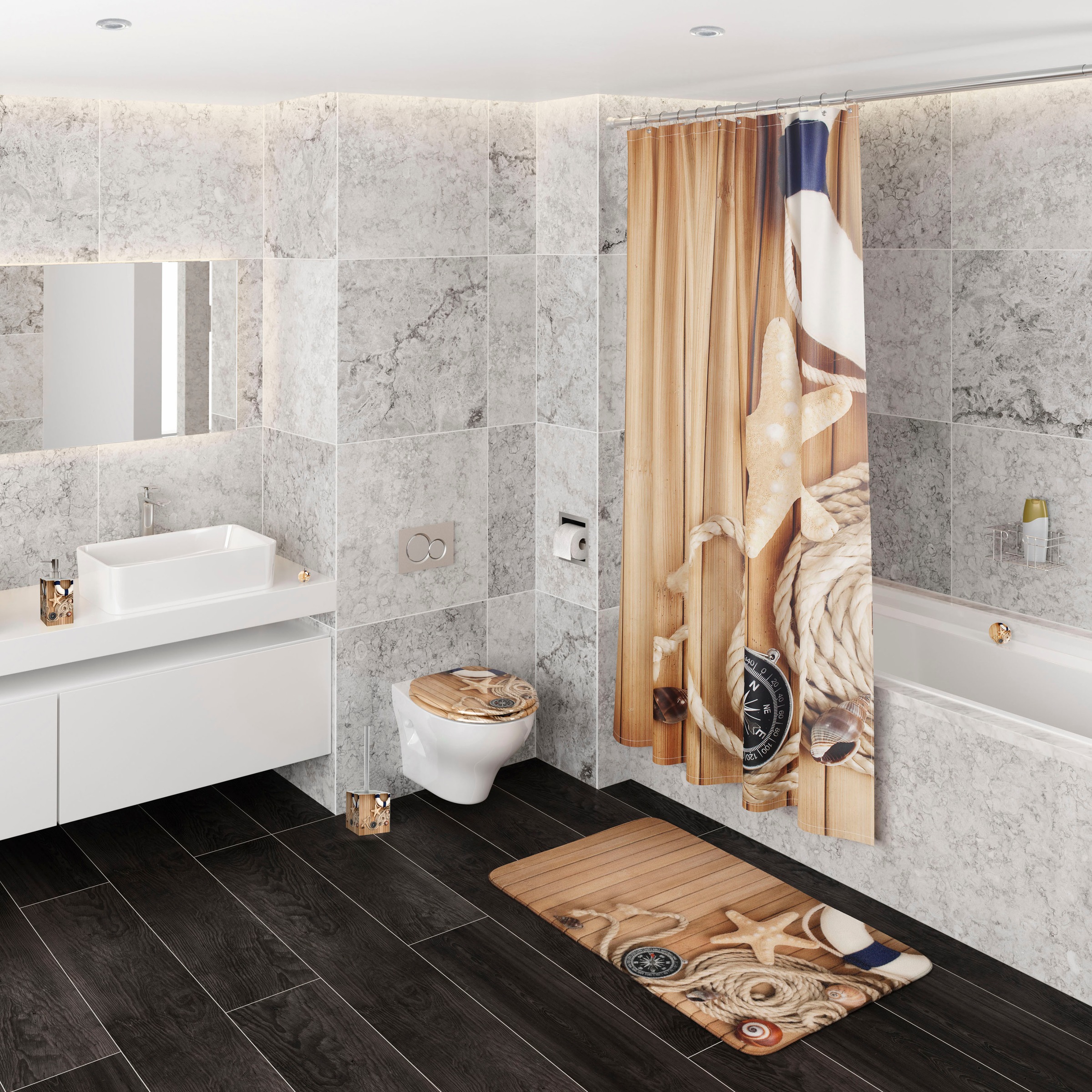 Sanilo WC-Garnitur »Maritime«, 2 St., aus Polyresin (Kunststein), kräftige Farben, mit auswechlbarem Bürstenkopf
