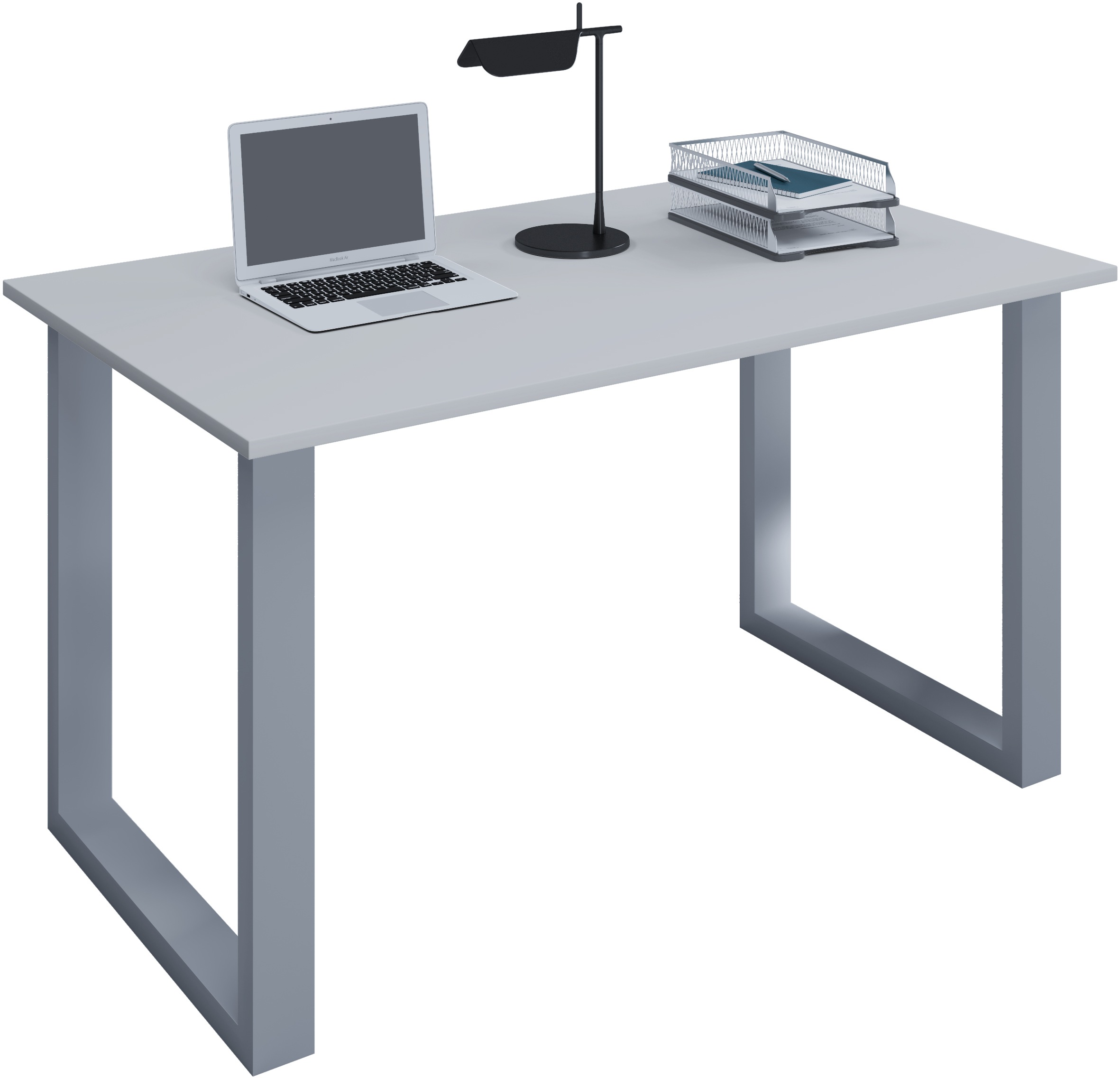 Schreibtisch VCM "Schreibtisch Bürotisch Computertisch 140x80 Lona U", grau (silber, grau), B:140cm T:80cm, Tische, Schreibtisch