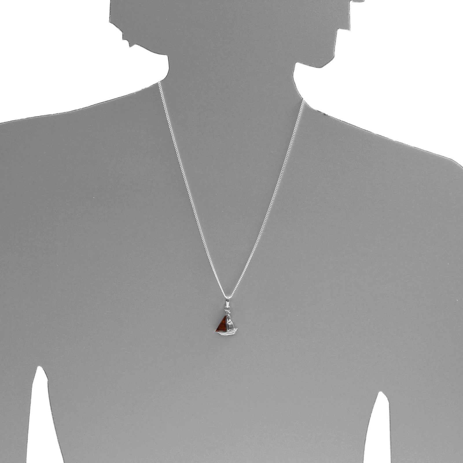 Kettenanhänger OSTSEE-SCHMUCK "- Schiffchen - Silber 925/000 - Bernstein" Gr. 30, silber (silber 925, silberfarben, weiß), Schmuckanhänger, Damen, Silber 925 (Sterlingsilber), Kettenanhänger 5