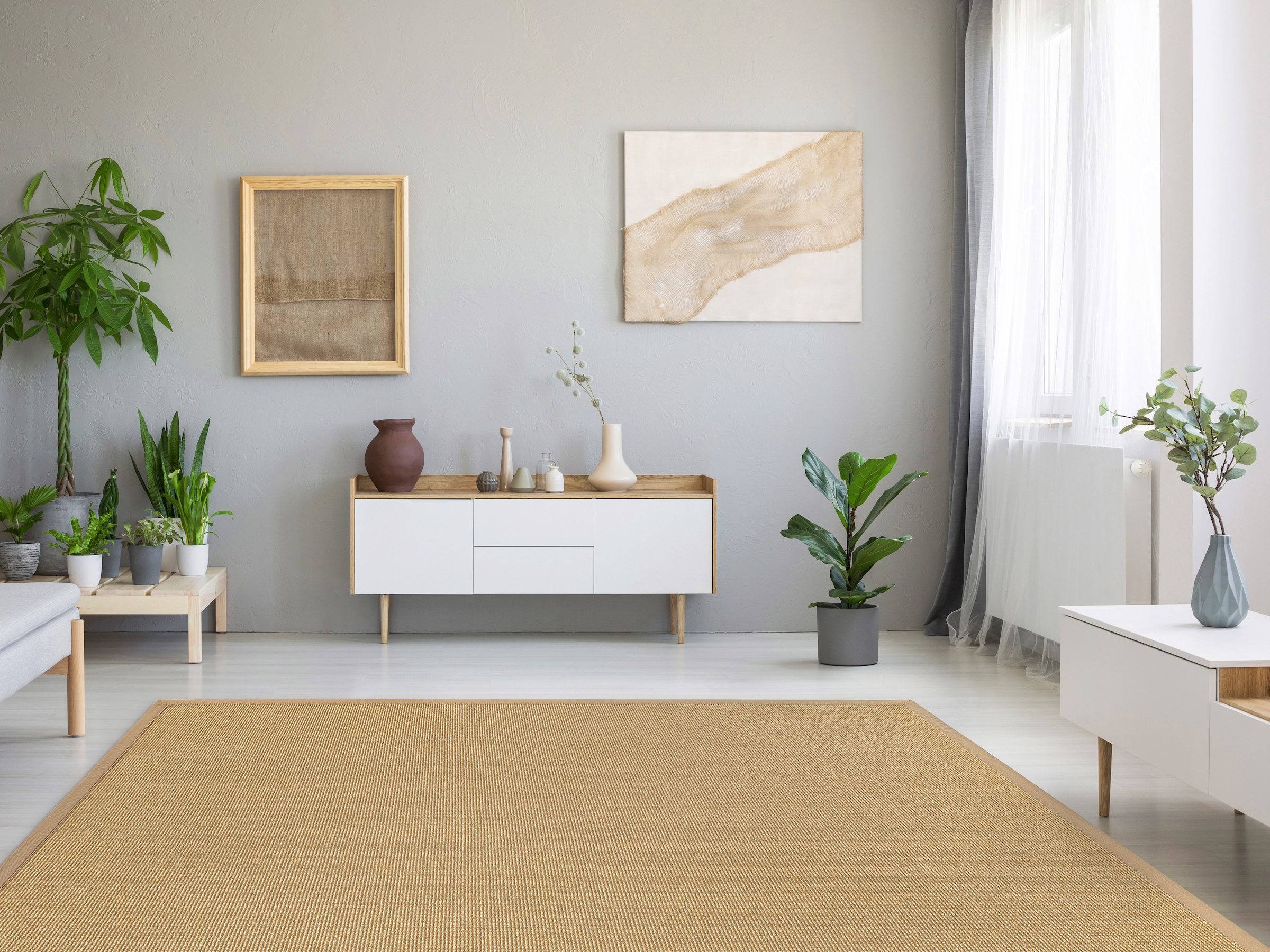 Sisalteppich DEKOWE "Mara S2 mit Bordüre", beige (natur), B:200cm H:5mm L:290cm, Sisal, Teppiche, Sisalteppich, Flachgewebe, Material: 100% Sisal, Wohnzimmer, Kundenliebling