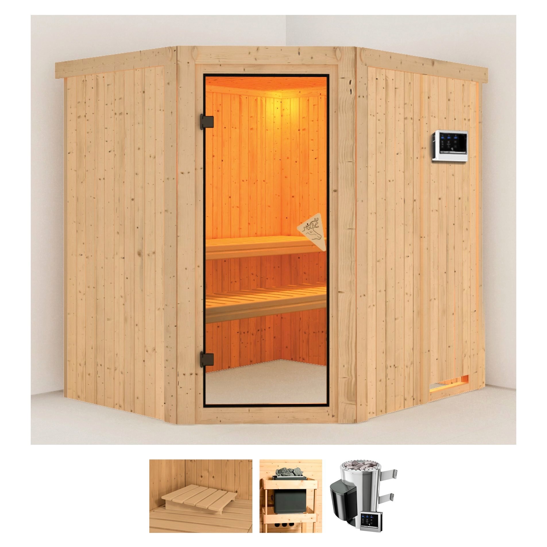 Karibu Sauna "Laila" Set, Ofen 3,6 kW externe Strg.easy