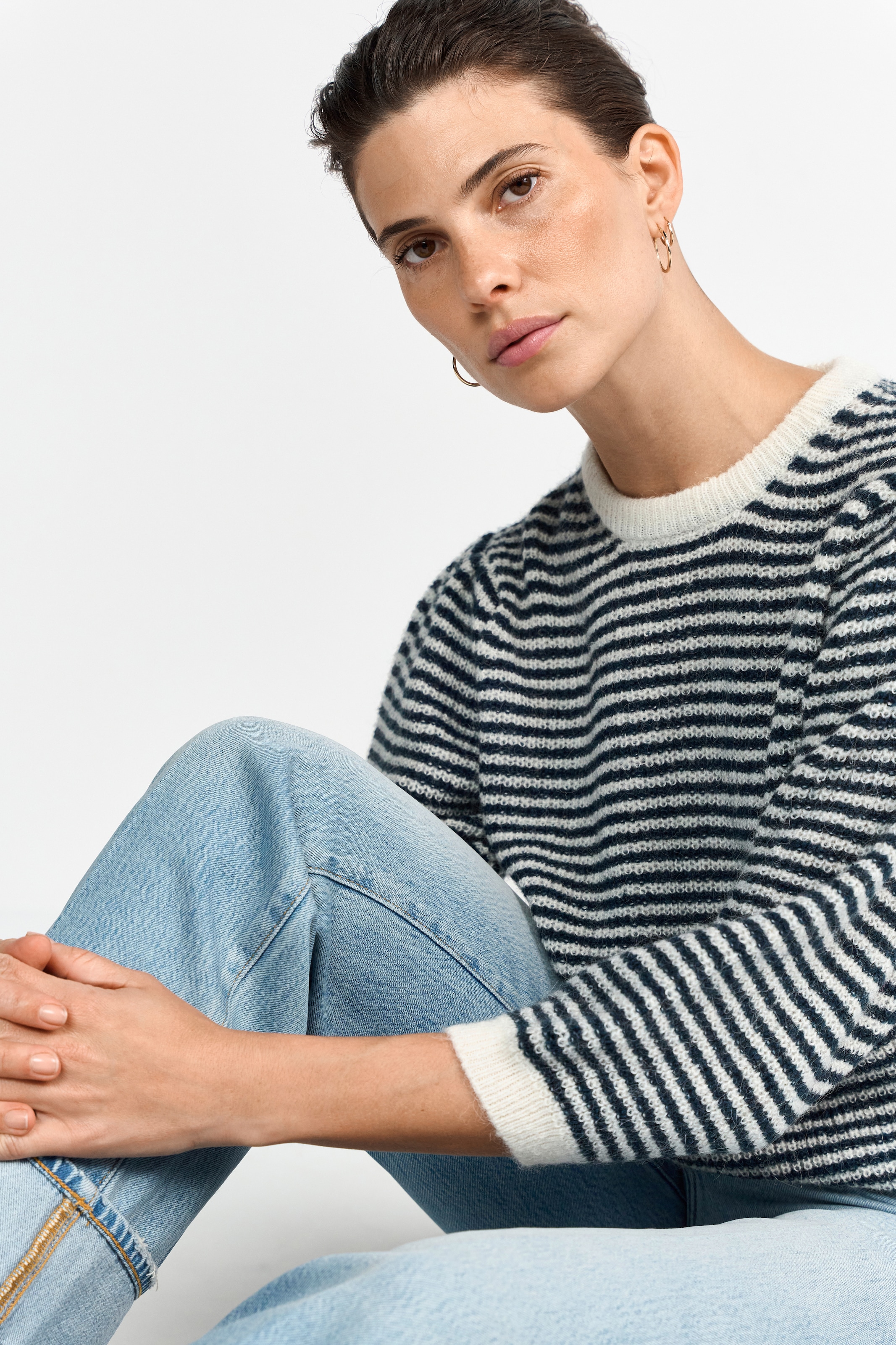 RICHROYAL Strickpullover, Kastiger Schnitt, Puffärmel, Rundhals, gestreift günstig online kaufen
