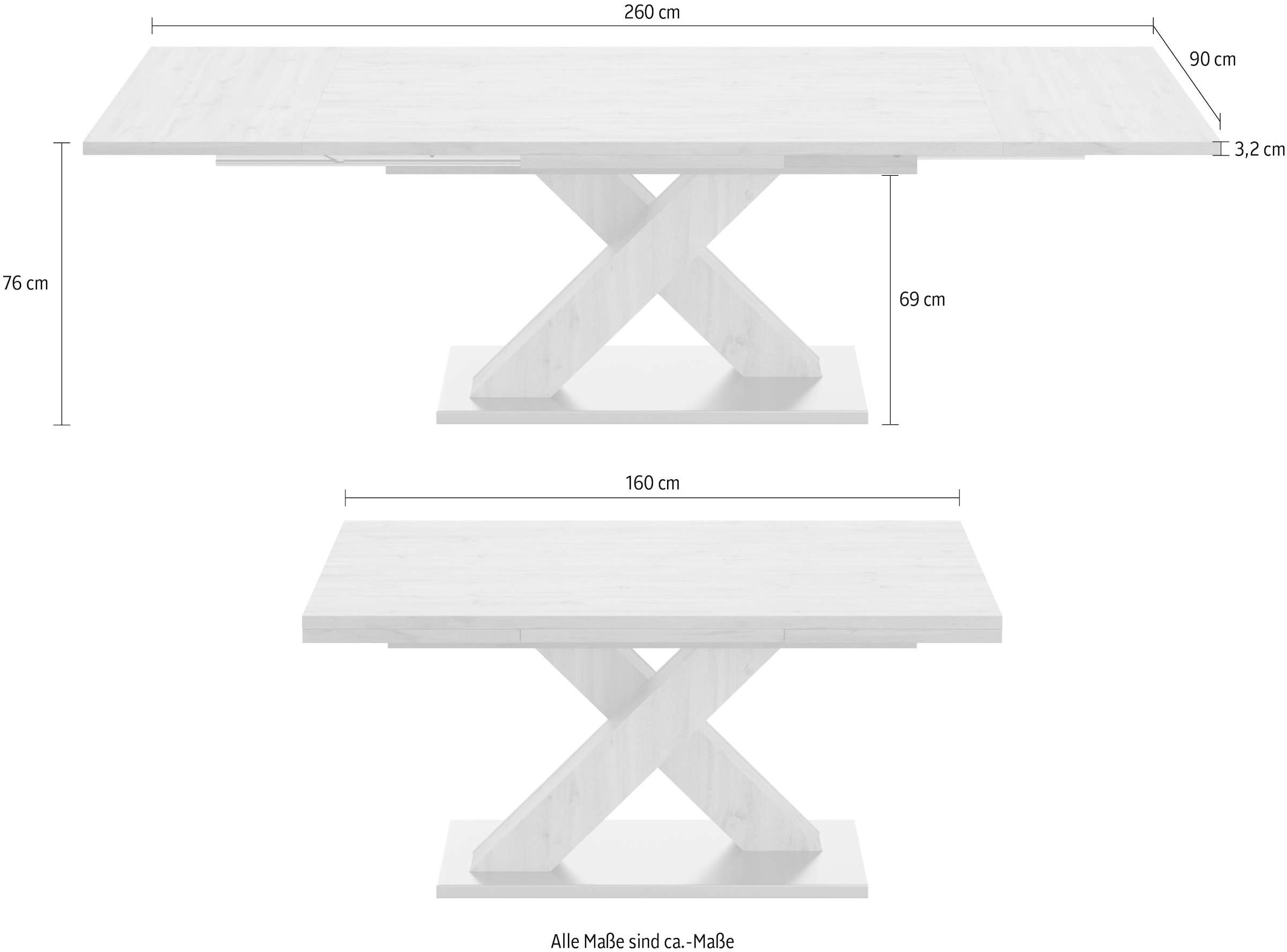 Mäusbacher Esstisch »Komfort C«, mit X-Gestell in asteichefarben und mit  Auszug, Breite 160-260 cm | BAUR