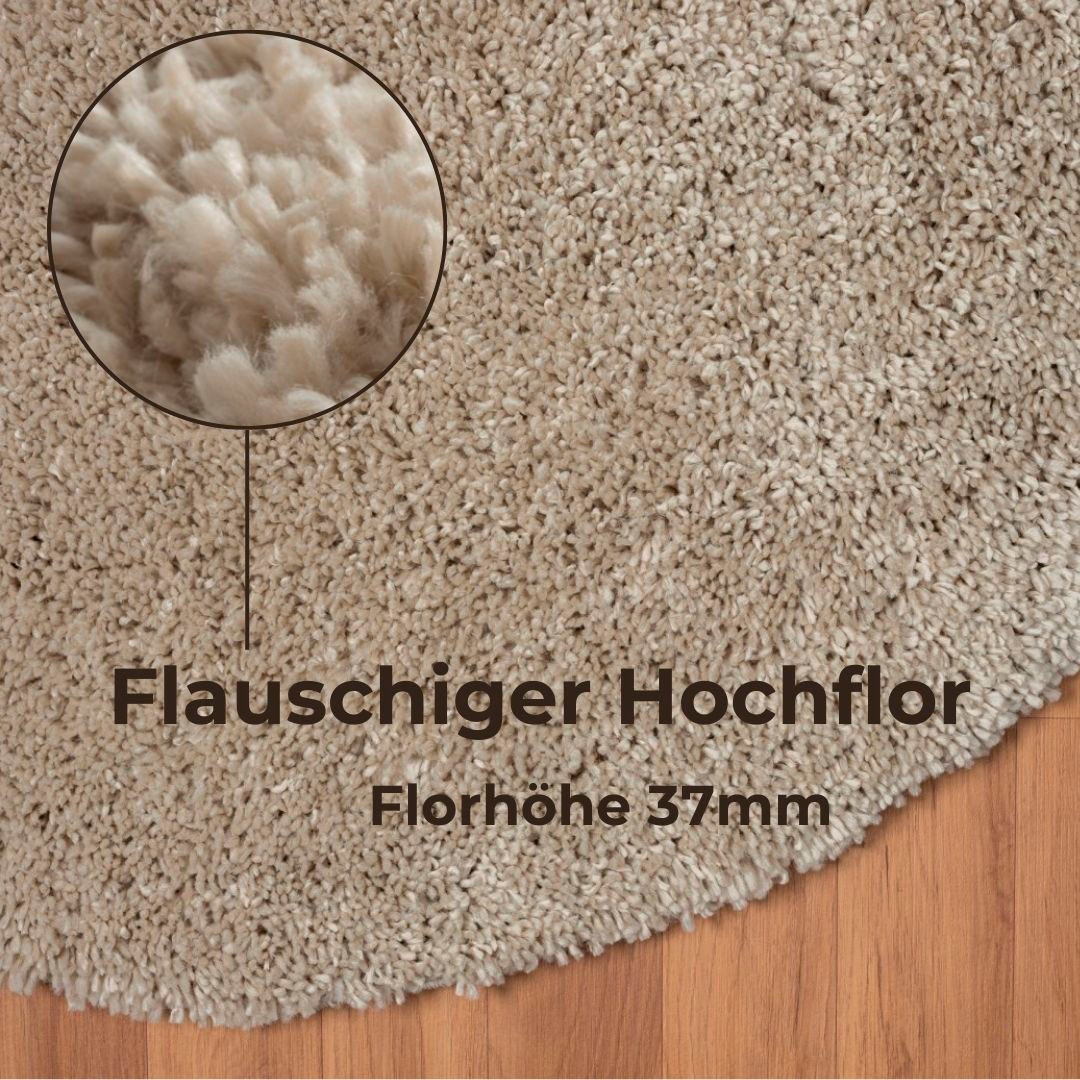 my home Hochflor-Teppich »Banji«, rund, 37 mm Höhe, Uni Farben, weich und flauschig, auch als rechteckig erhältlich