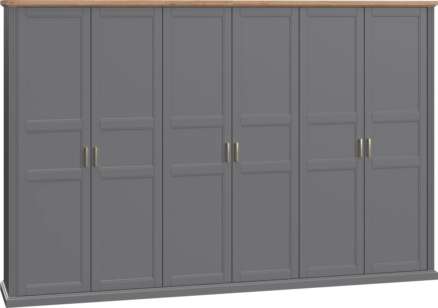 OTTO home "Tara, wahlweise 4 Breiten, hoher Schrank 227cm, soft-close-Funktion" Landhausstil mit Kranzprofil und Kasettenoptik, Innen Holzdekor, lackiert mit hochwertigen wasserbasiertem UV-Lack, FSC-zertifiziert