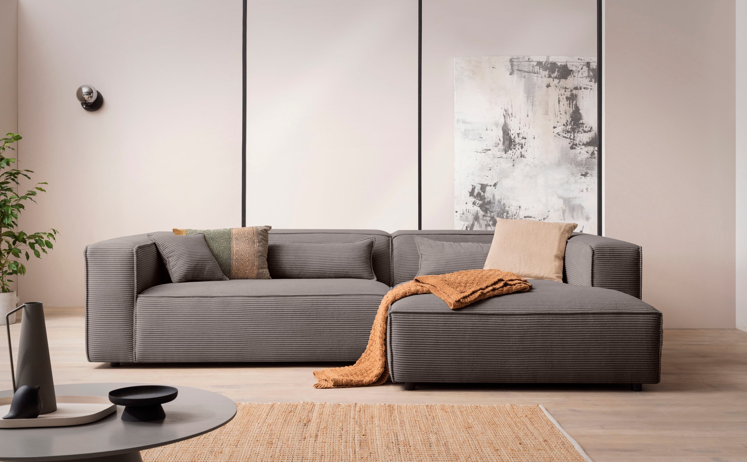 LeGer Home by Lena Gercke Ecksofa »PIARA XXL, Big-Sofa in Cord oder Leinenoptik, L-Form, mit Kedernaht«, wahlweise Ottomane rechts/links, schwarze Füße, bequemer Sitzkomfort