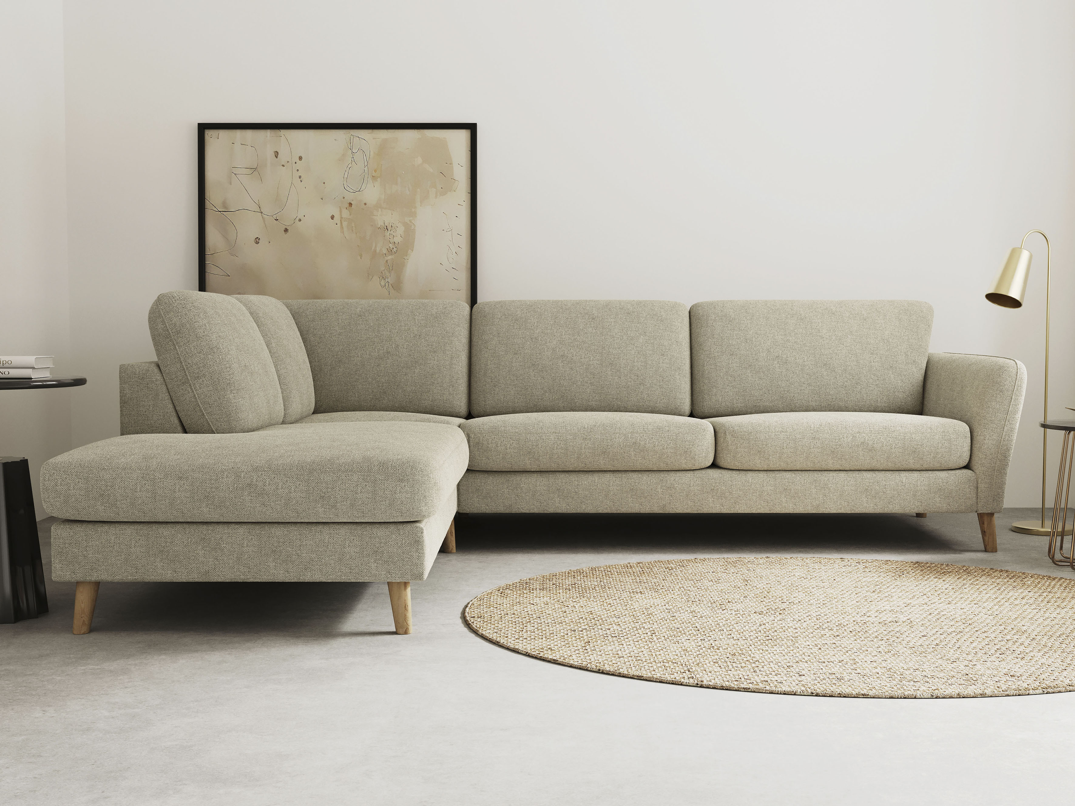 OTTO home Ecksofa "MARSEILLE 278/202 cm, L-Form, Ottom. rechts/links, verschiedene Bezüge" Massivholzbeine Eiche, Landhausstil, Wellenunterfederung