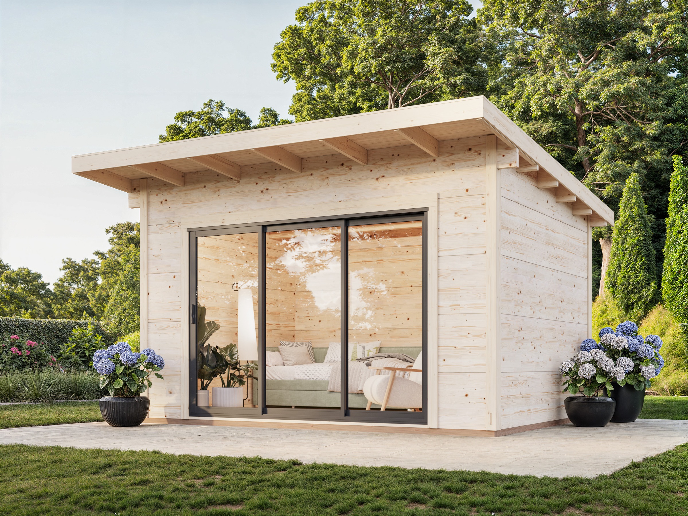 Palmako Grace 4m x 3m Double Glazed Pent Log Cabin Sliding Doors Plus (56mm)