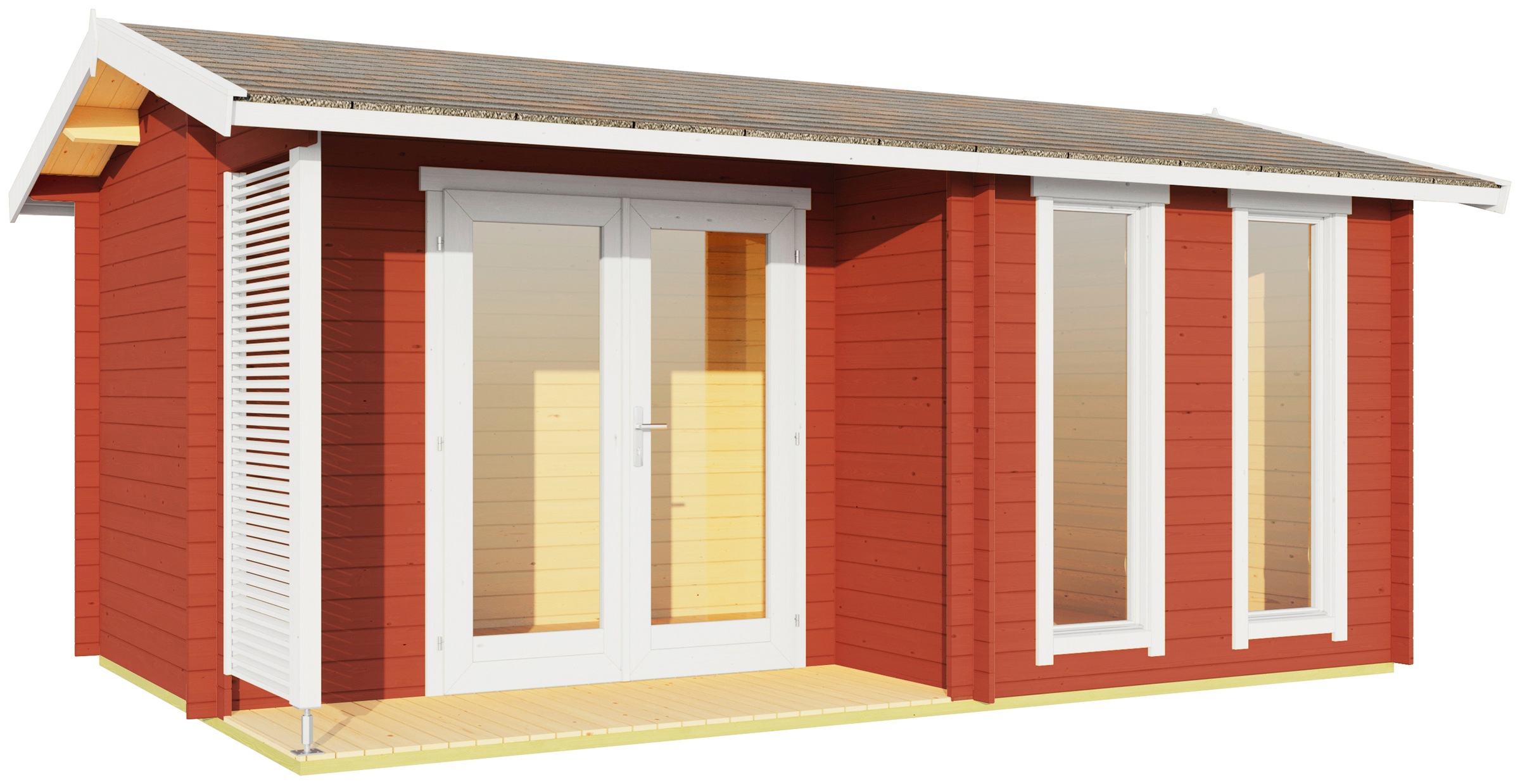 LASITA MAJA Gartenhaus »Riverside«, (Set), Blochbohlenhaus 28mm Terrasse, Fundamentmass 4800x3000, Schwedenrot