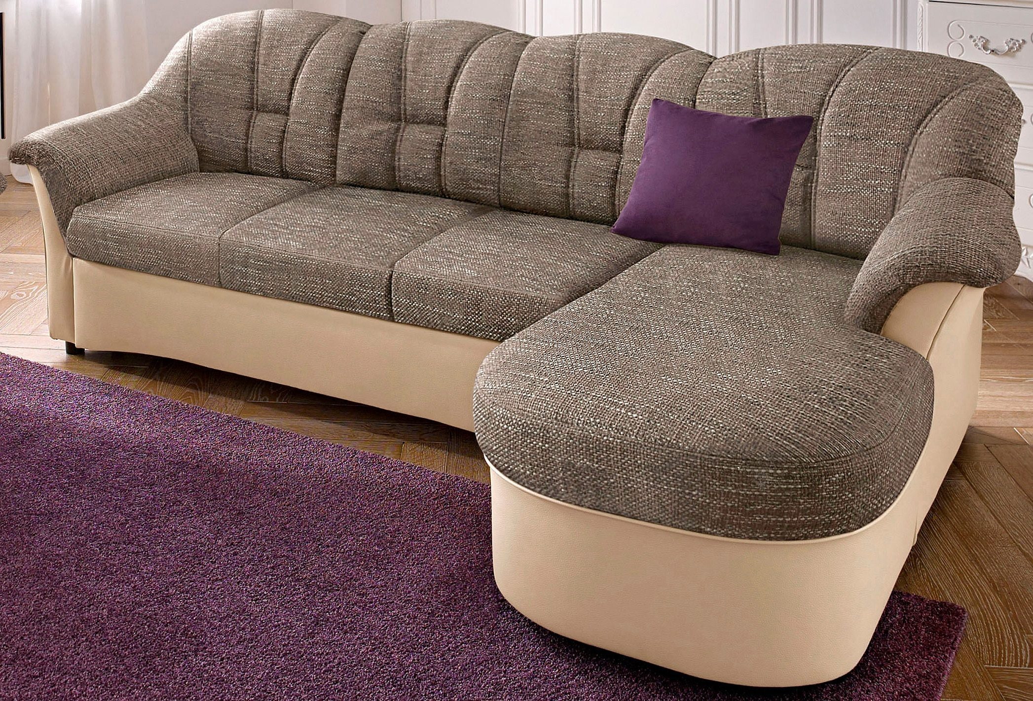 DOMO collection Ecksofa "FLORES Schlafsofa, 233x142x86 cm, L-Form" whlw. mit Bettfunktion, whlw. mit Federkern