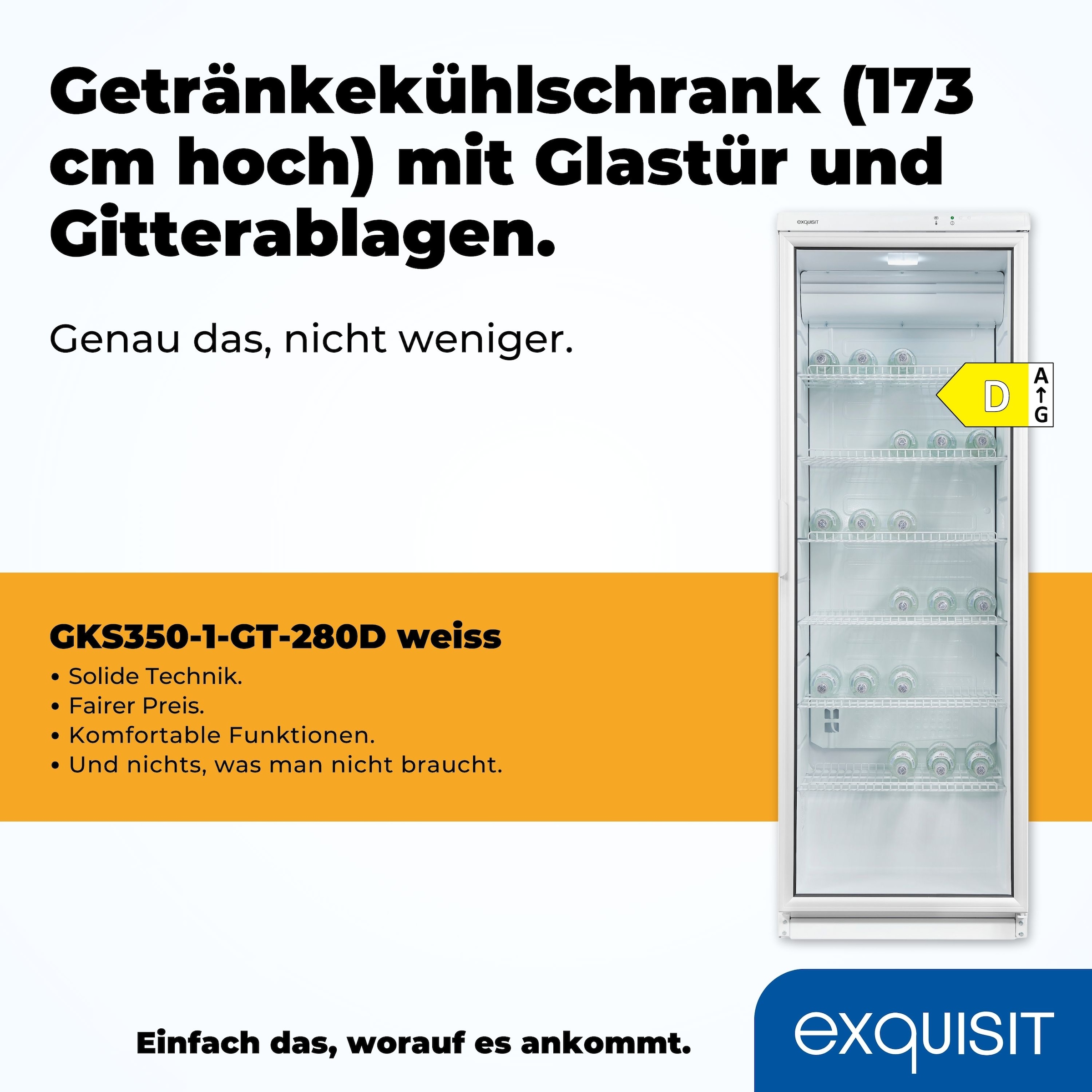 exquisit Getränkekühlschrank »GKS350-1-GT-280D weiss«, 320 L Volumen, Getränkekühlschrank mit Glastür, LED