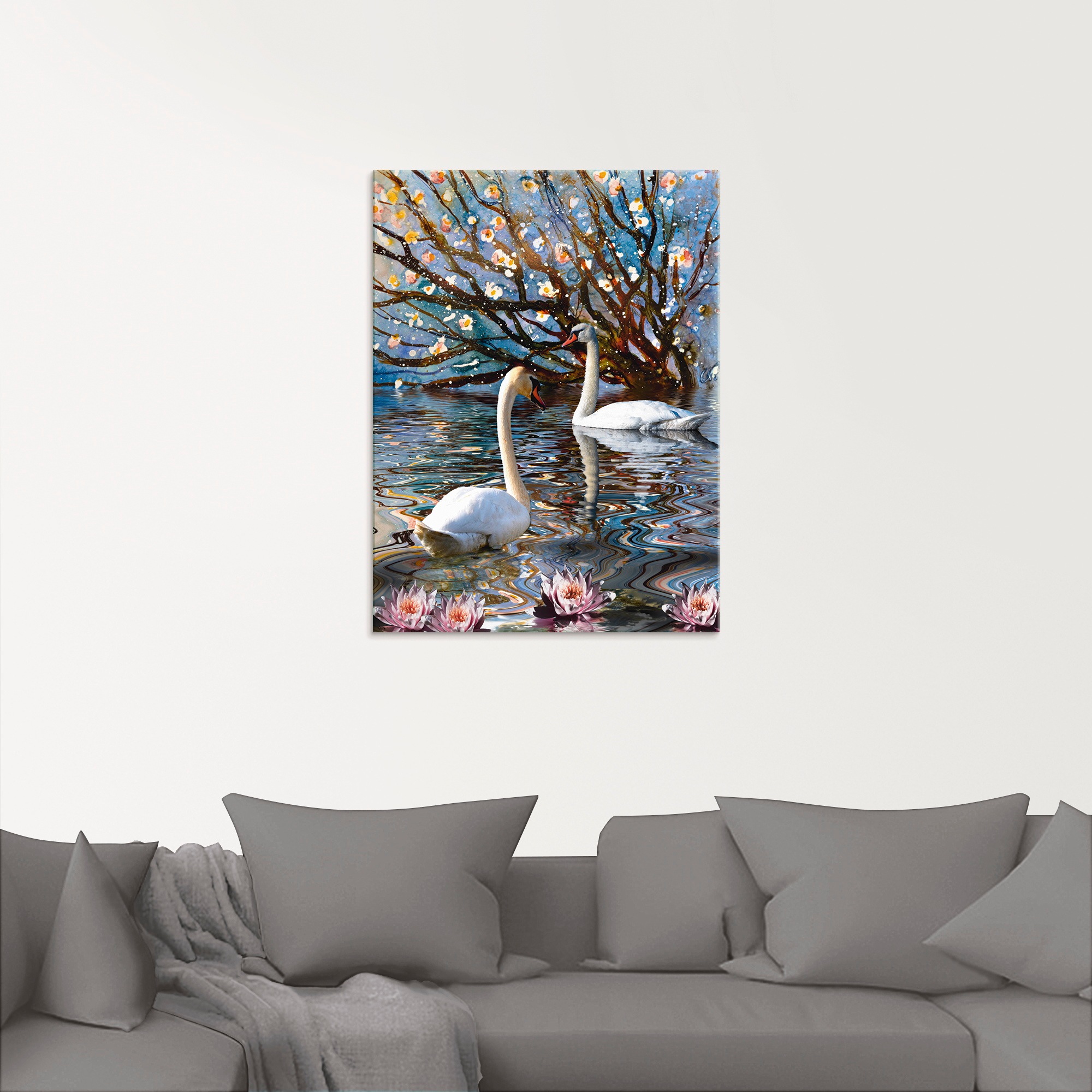 Artland Glasbild »Sommer im Schwanensee«, Vögel, (1 St.), in verschiedenen Größen