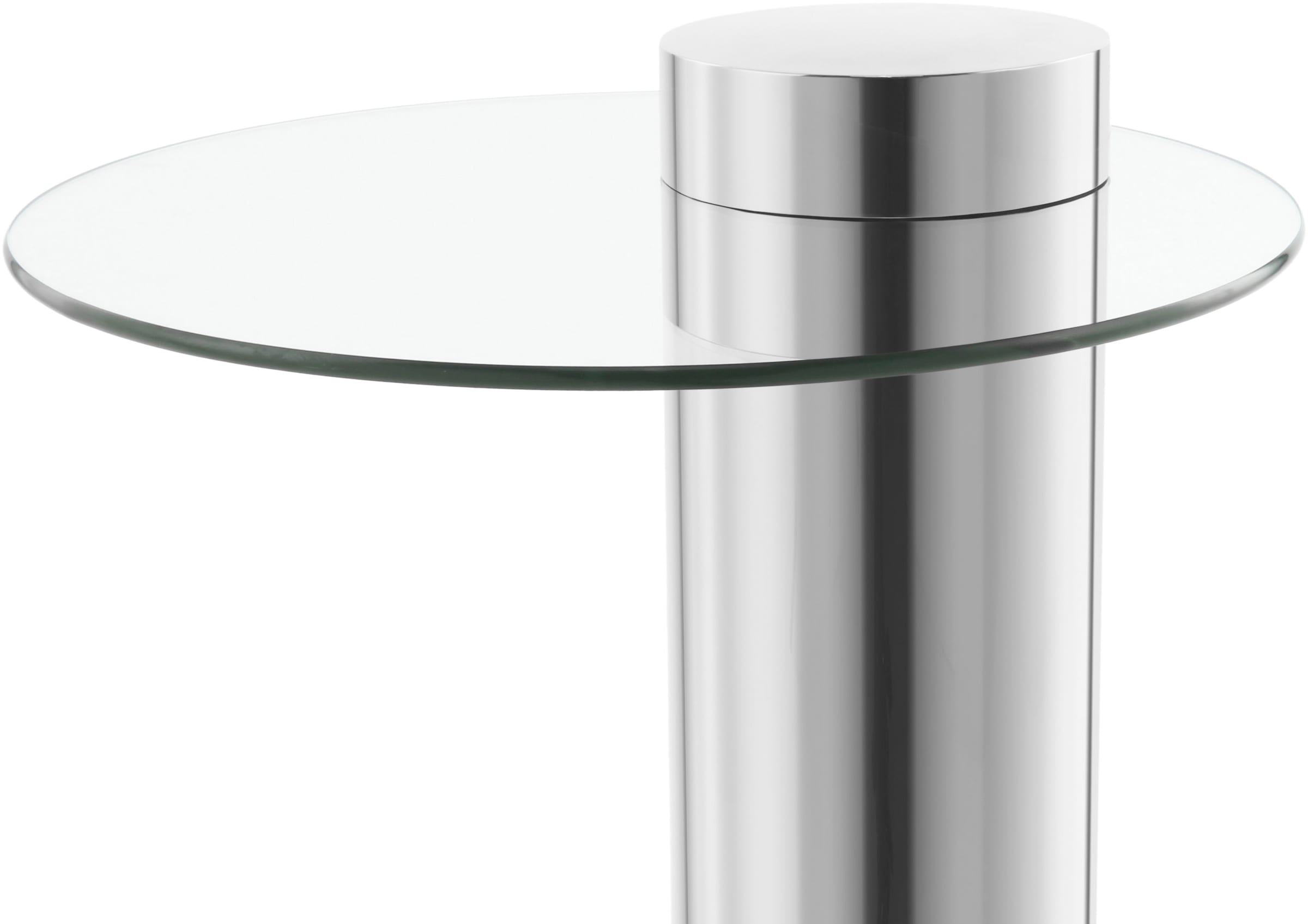 Kayoom Beistelltisch »Ontario 125, Runde Glasplatte aus Sicherheitsglas, 100% Edelstahl«, (1 St.), Minimalistisches Design, Säulengestell, pflegeleicht