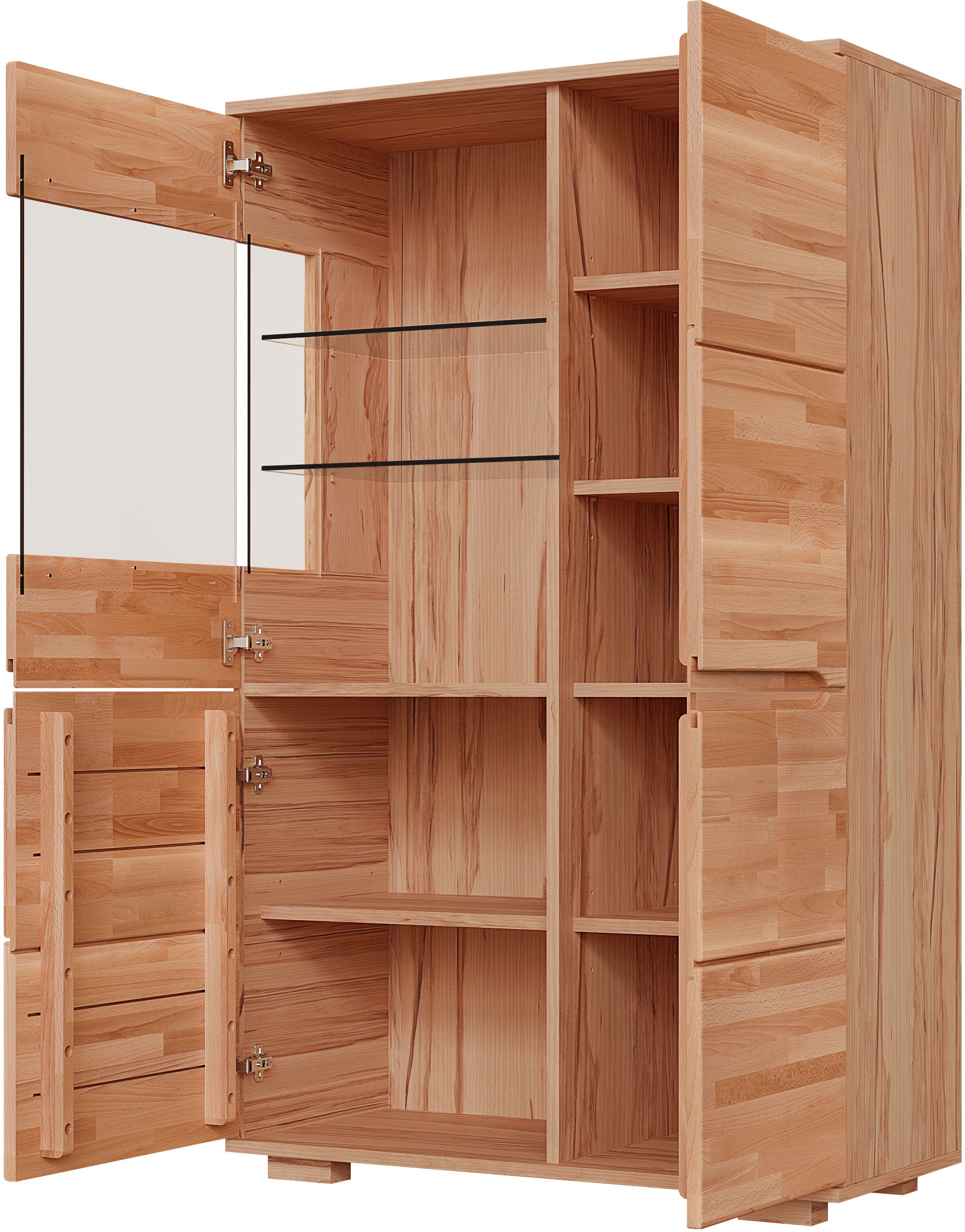 OTTO home Vitrine »VETRO; massivholz fronten, Griffmulden, Wohnzimmer, Modern, Vitrine« B/T/H:90/40/145,5cm, 6 Variable einlegeboden, 10 Fächer, Teilmassiv