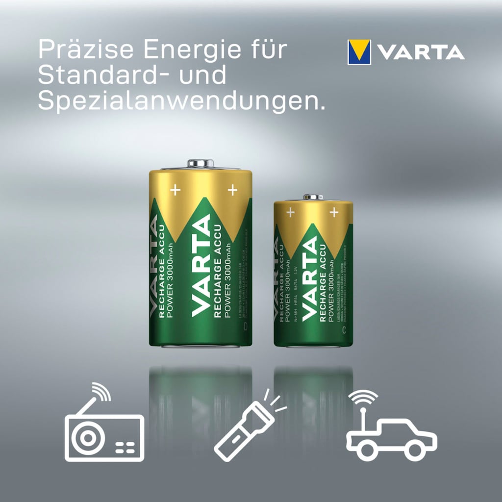 VARTA Batterie »RECHARGE ACCU Power vorgeladener D Mono NiMH Akku (2er Pack, 3000mAh)«, 1,2 V, (2 St.)
