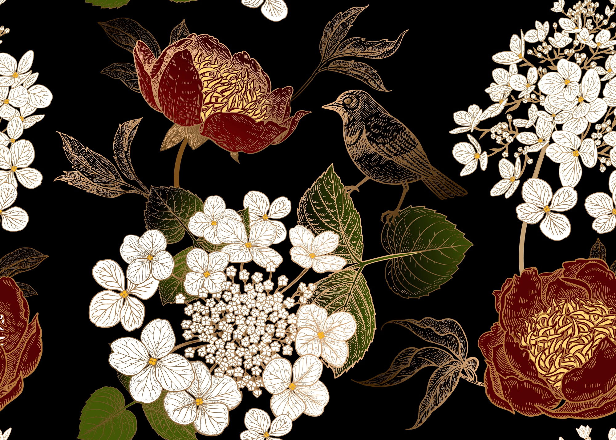 Papermoon "BLUMEN ABSTRAKT-MUSTER DESIGN VOGEL BLUMEN DECOR RETRO"