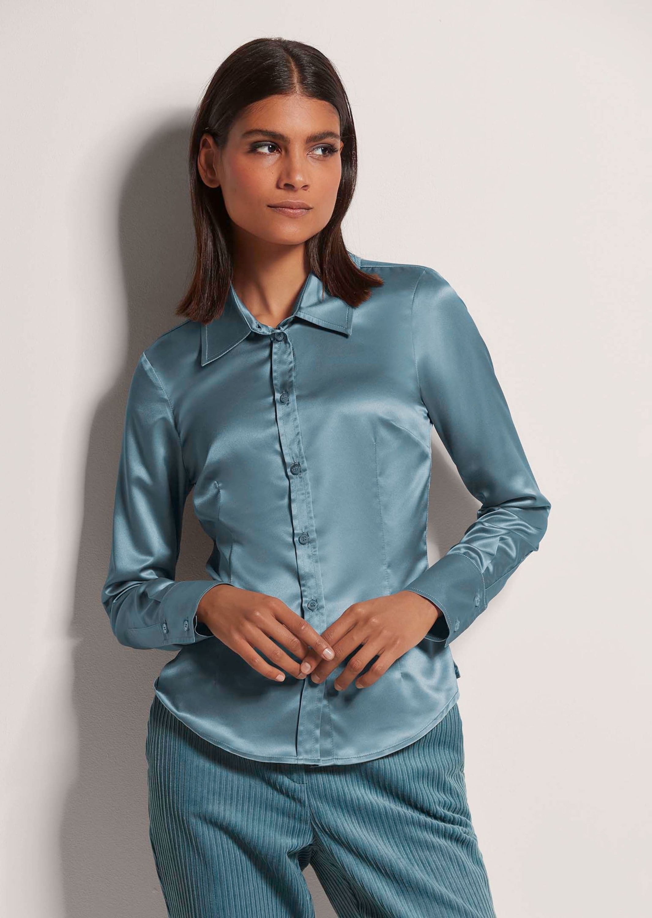 MADELEINE Hemdbluse »Bluse Langarm Satinbluse mit edlem Glanz«