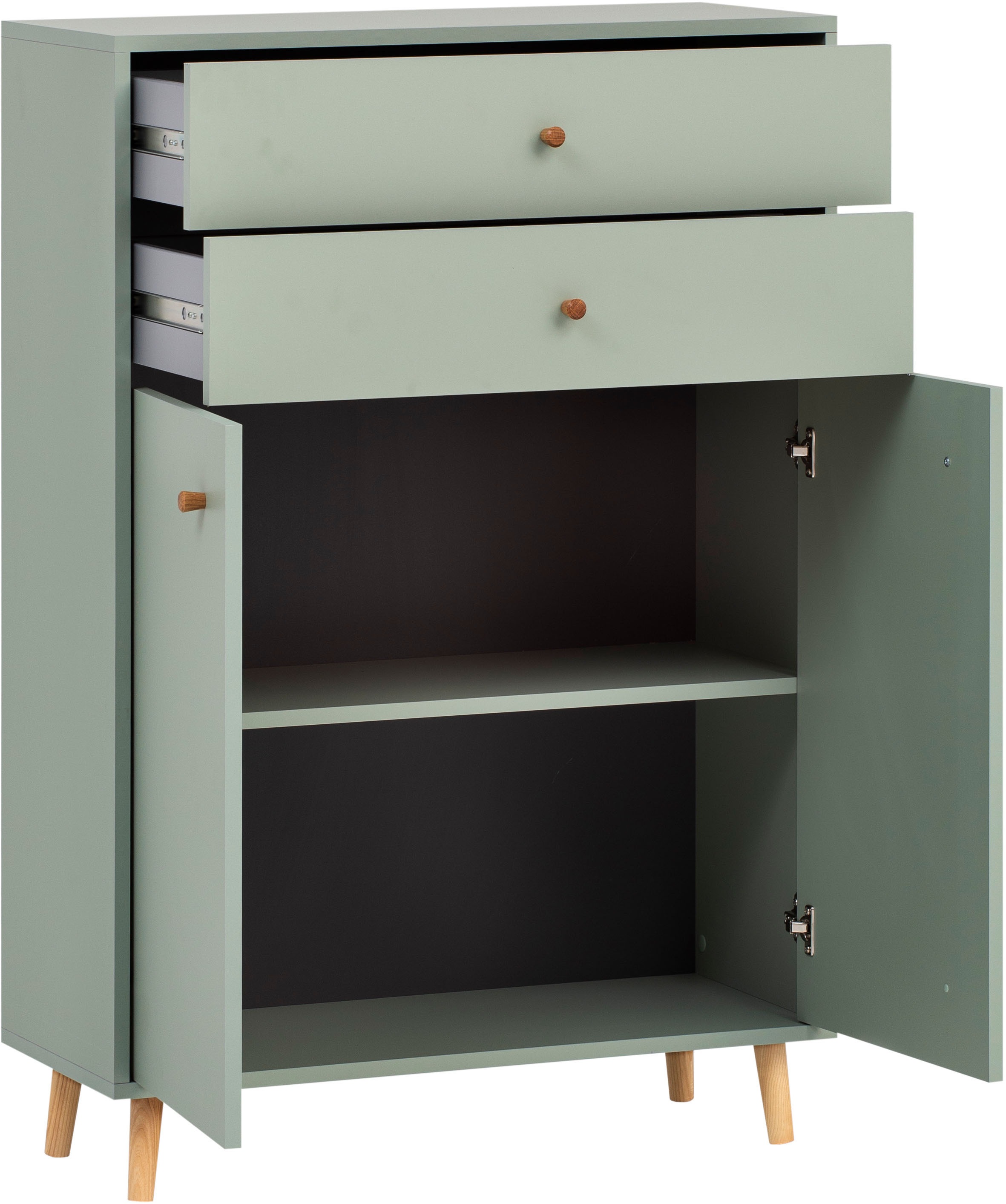 Thumbnail - Schildmeyer Midischrank "Bjarne, Breite 77 cm" Mit Metallbeschlägen, Griffe und Möbelfüße aus Massivholz