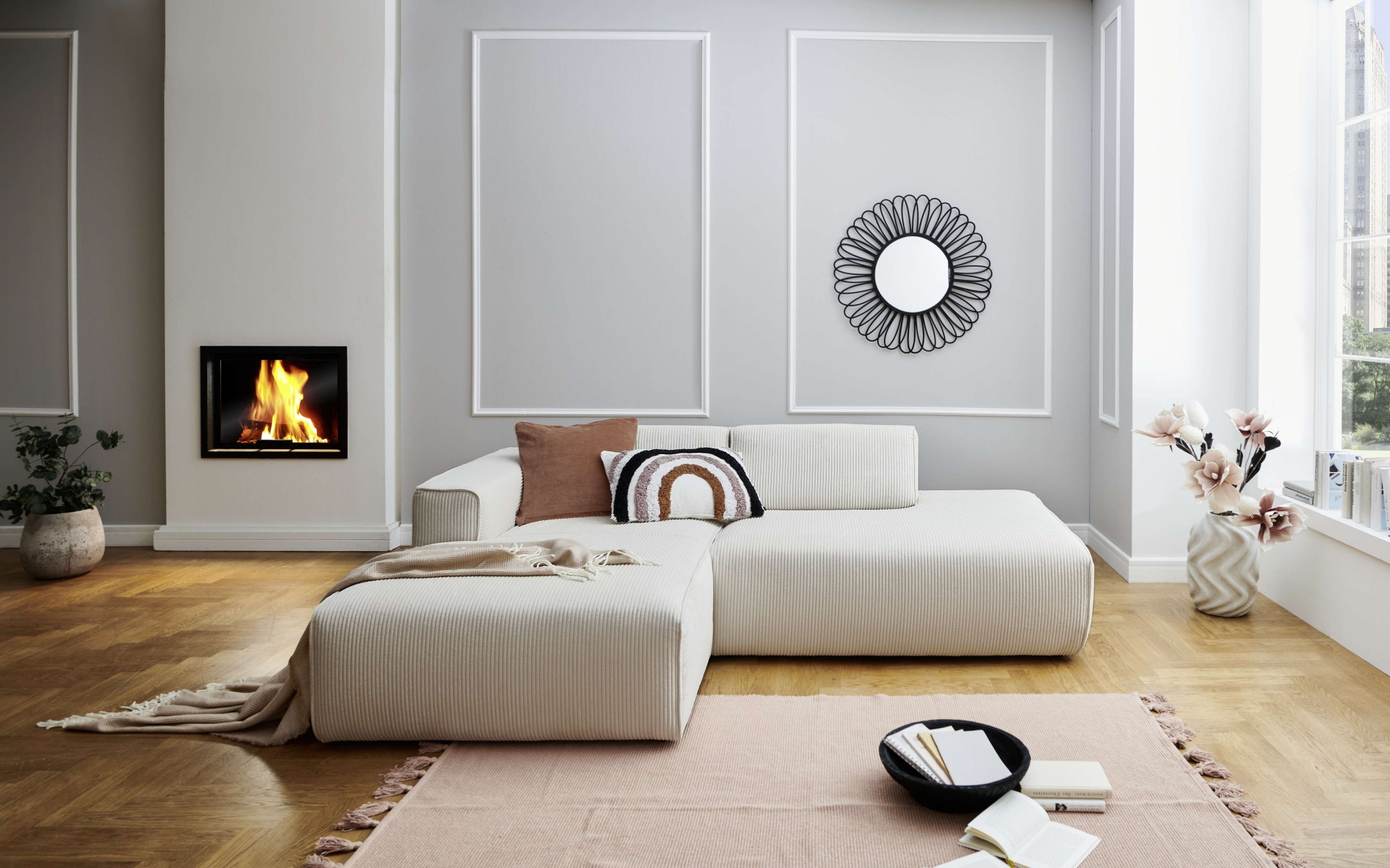 Columbia Ecksofa "Noord mit Kedernaht, Breite 227 cm, L-Form" Cord, Struktu günstig online kaufen