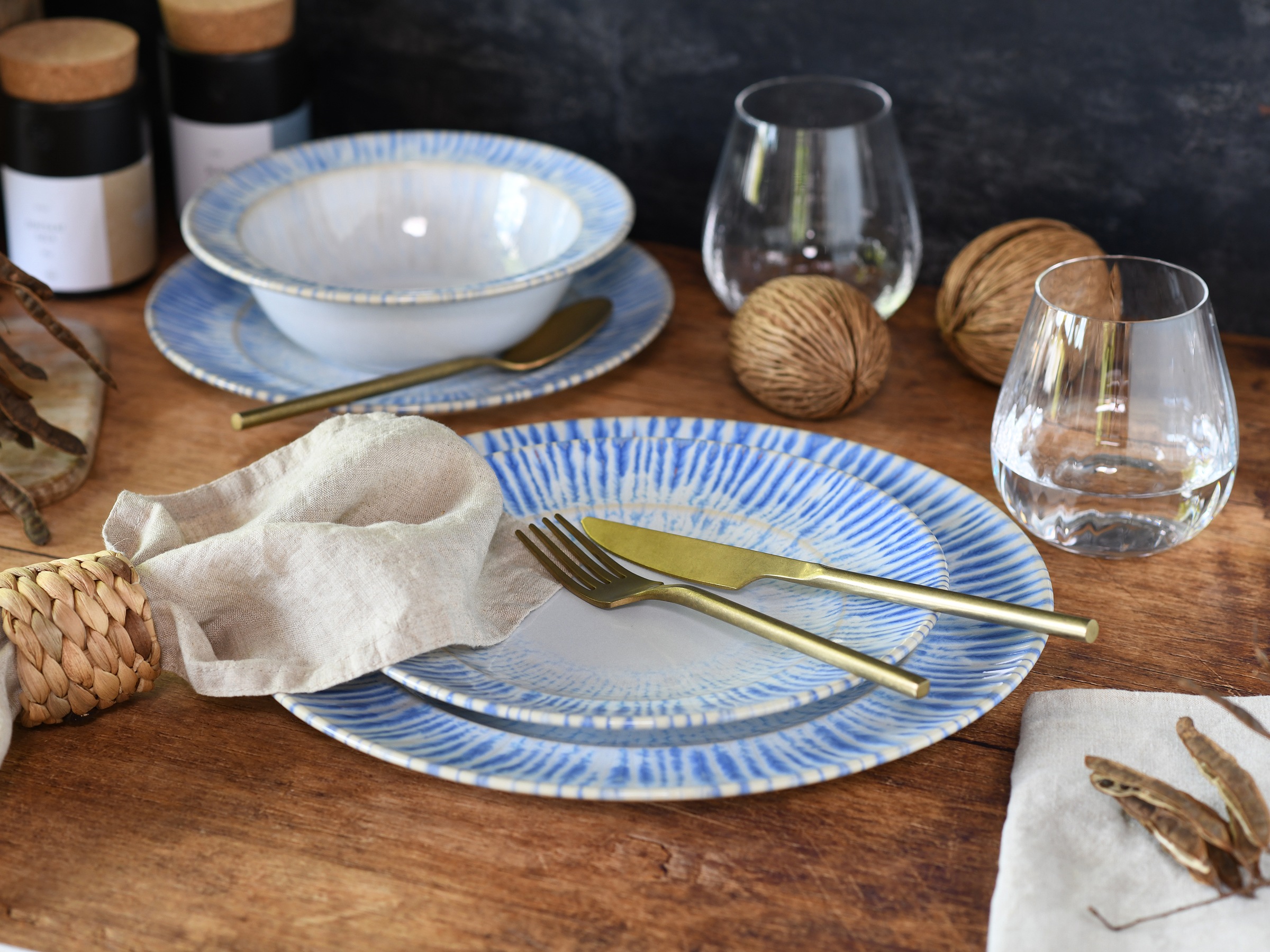 CreaTable Teller-Set »Rondo Summertime Blau, Tellerset 12-tlg«, (Set, 12 tlg.), Maritim, Reaktivglasur