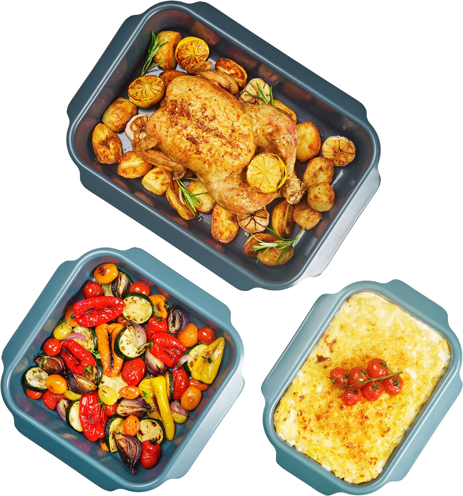 Joseph Joseph Ofenschale »Nest Oven Set, 3 stapelbare antihaftbeschichtete Bratbleche« Carbonstahl Set, 3 Stk. tlg. Stapelbar