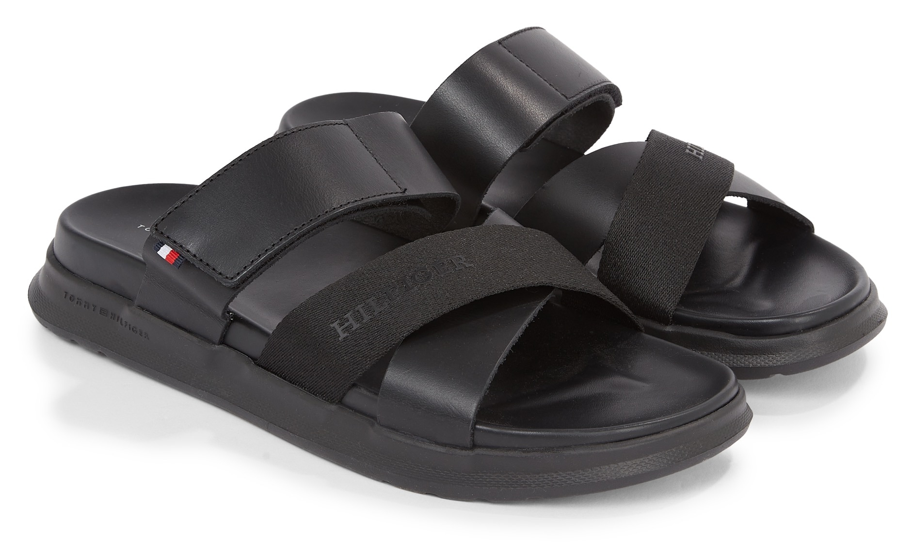 Tommy Hilfiger Pantolette »D DENSITY HILFIGER MIX SANDAL«, Sommerschuh, Schlappen, Klettschuh, mit gekreuzter Bandage