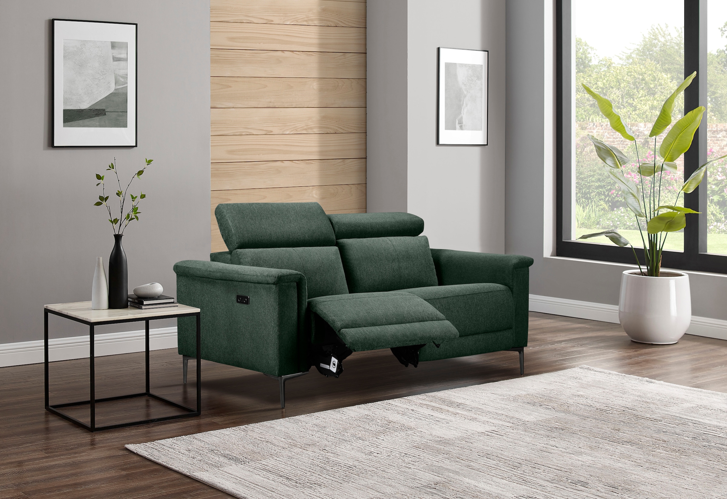 OTTO home 2-Sitzer "LUND,Struktur-Bezug, 160 cm, mit Relaxfunktion und Kopfteilverstellung" manuell od. elektrisch (m.USB-A), Federkern und Kopfteilverstellung