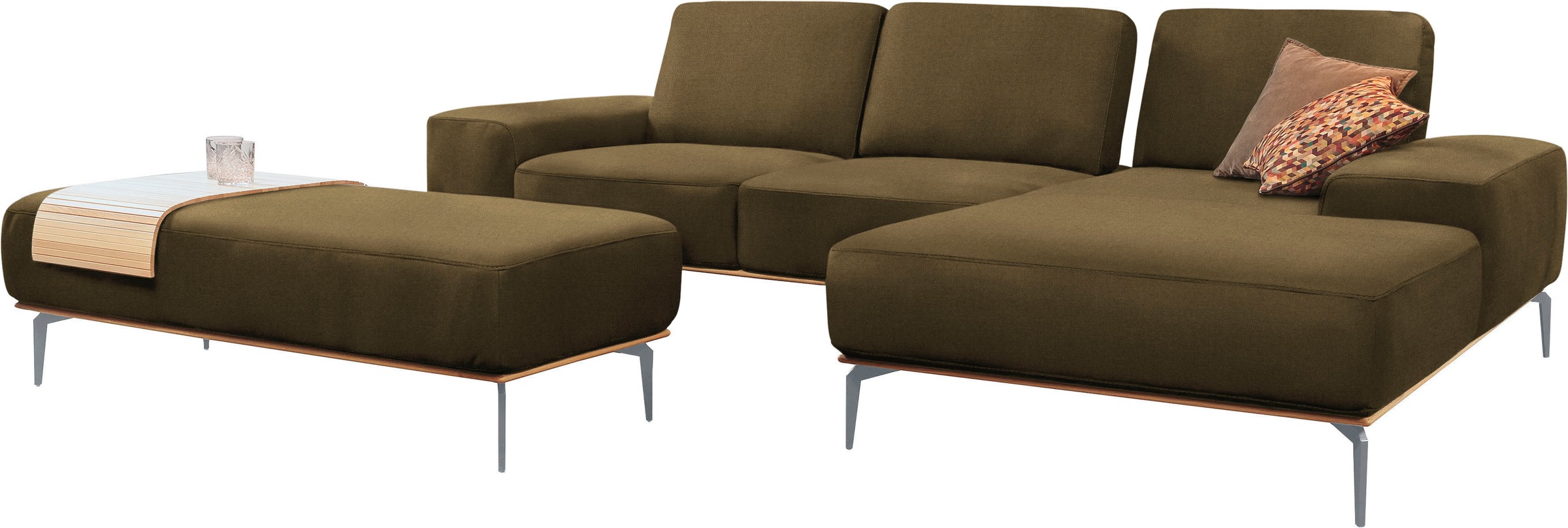 Thumbnail - W.SCHILLIG Ecksofa "run, Designsofa mit tollem Sitzkomfort, bequem, L-Form", mit elegantem Holzsockel, Füße in Silber ma...