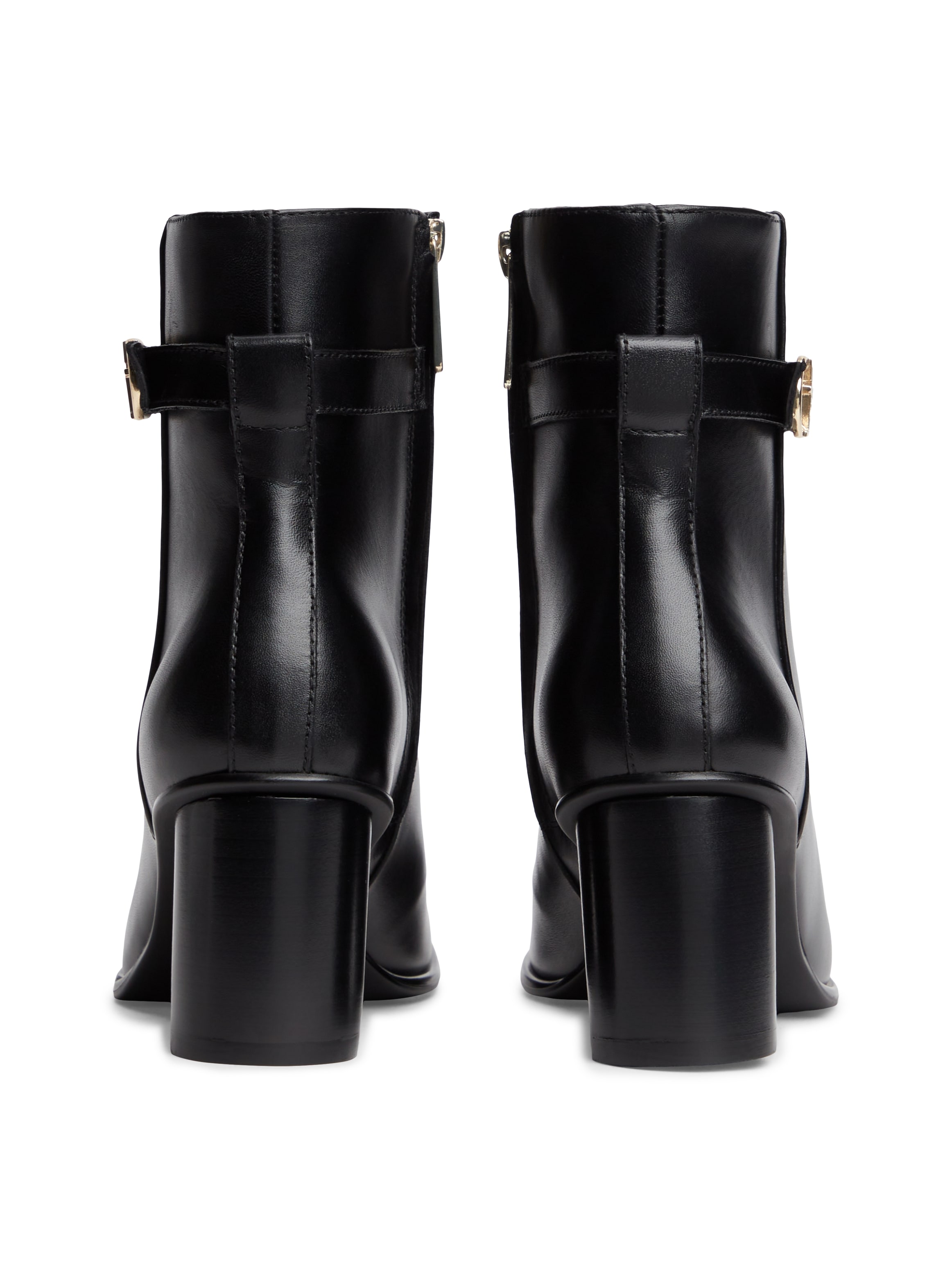 Tommy Hilfiger Stiefelette »TH STRAP LEATHER BLOCK HEEL BOOT«  Herbstschuh, Businessschuh mit goldfarbenem Schmuckelement