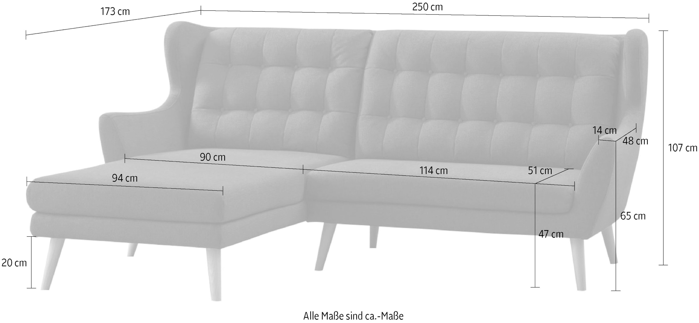 Leonique Ecksofa »Louanne, L-Form«, mit Holzfüßen