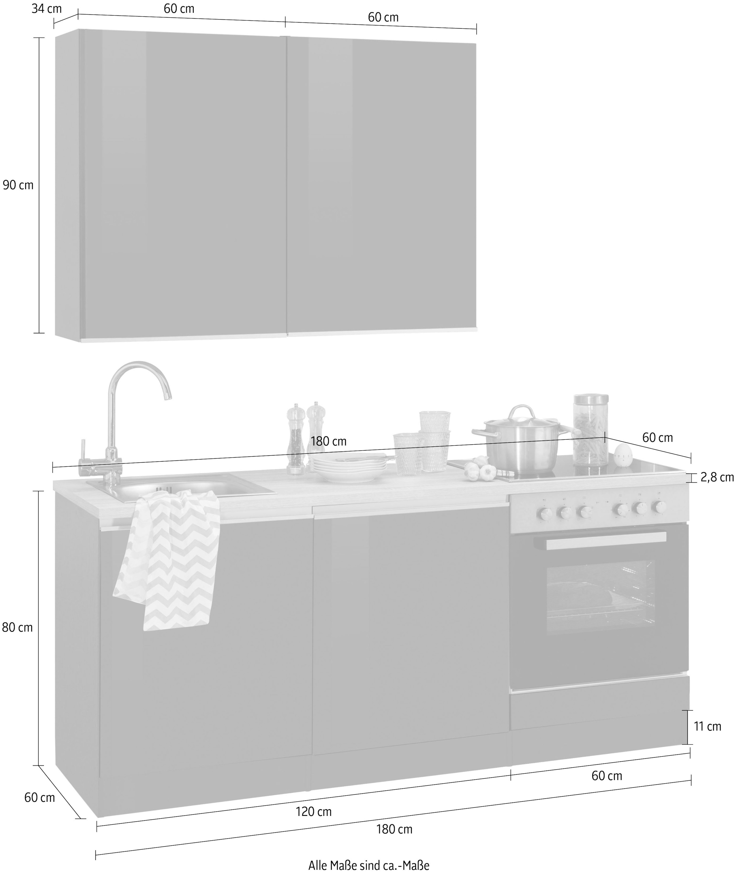 HELD MÖBEL Küchenzeile »Ohio«, ohne E-Geräte, Breite 180 cm