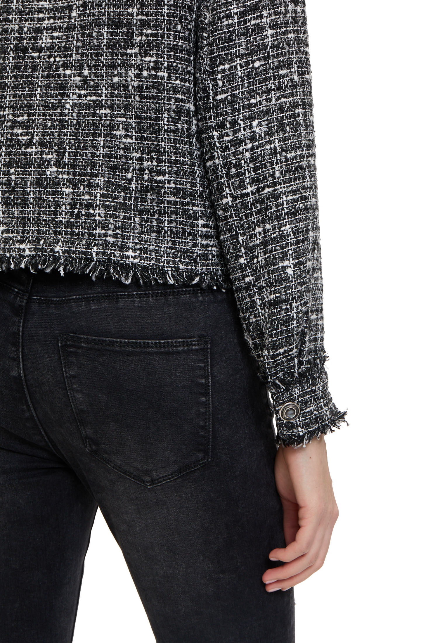 Cartoon Jackenblazer »Cartoon Damen Tweedblazer mit Fransen«, Material