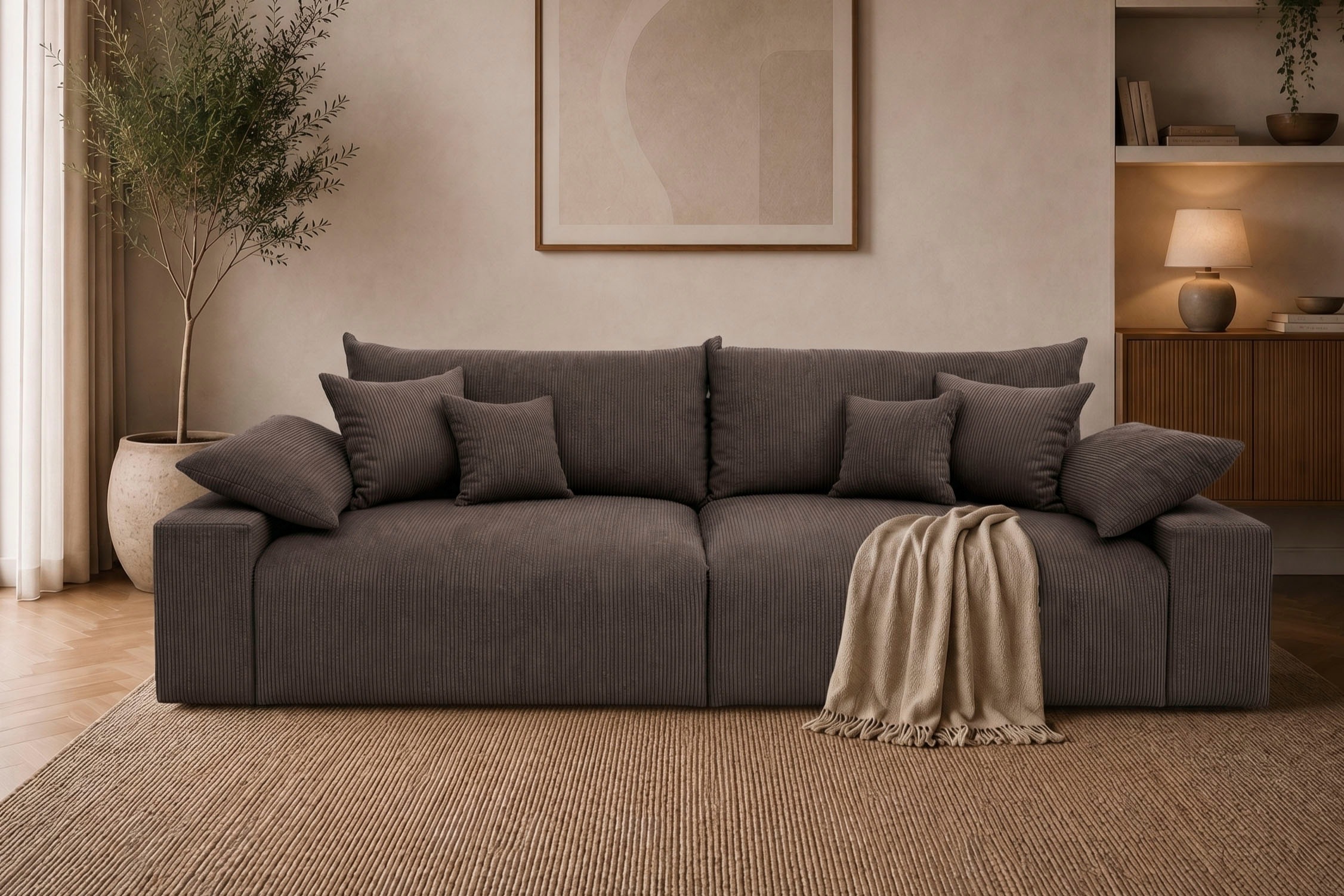OTTO home Big-Sofa "Amici, B: 302 cm, Lounge-Sofa in Boucle und Cord" Mega-Sofa mit Lounge-Komfort, Federkern & 6 Zierkissen