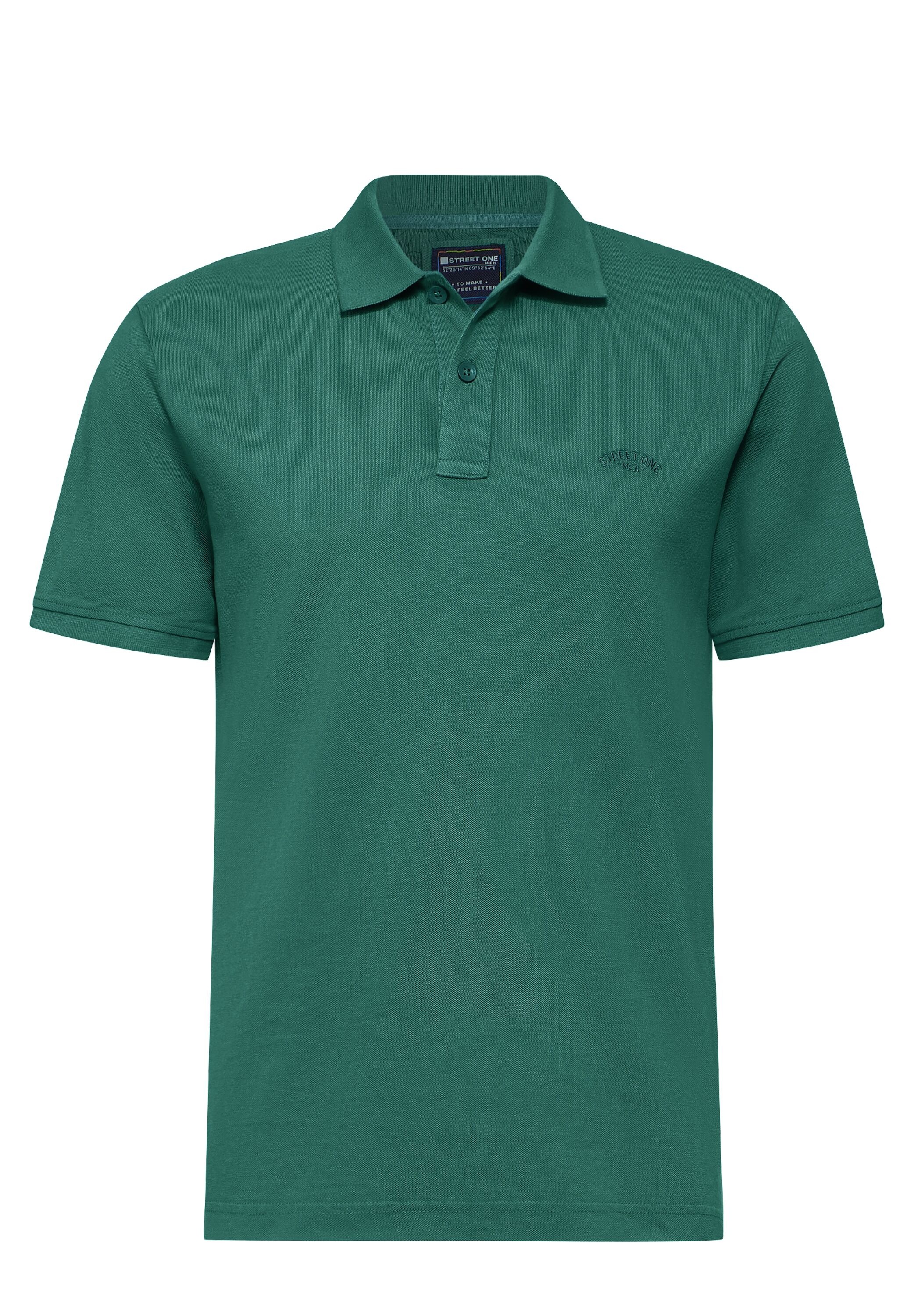 Poloshirt STREET ONE MEN, Herren, Gr. L (42), grün (palm grün), Web, 100% Baumwolle, unifarben, gerade hüftlang, V-Ausschnitt, Bündchen, Shirts, aus reiner Baumwolle 3