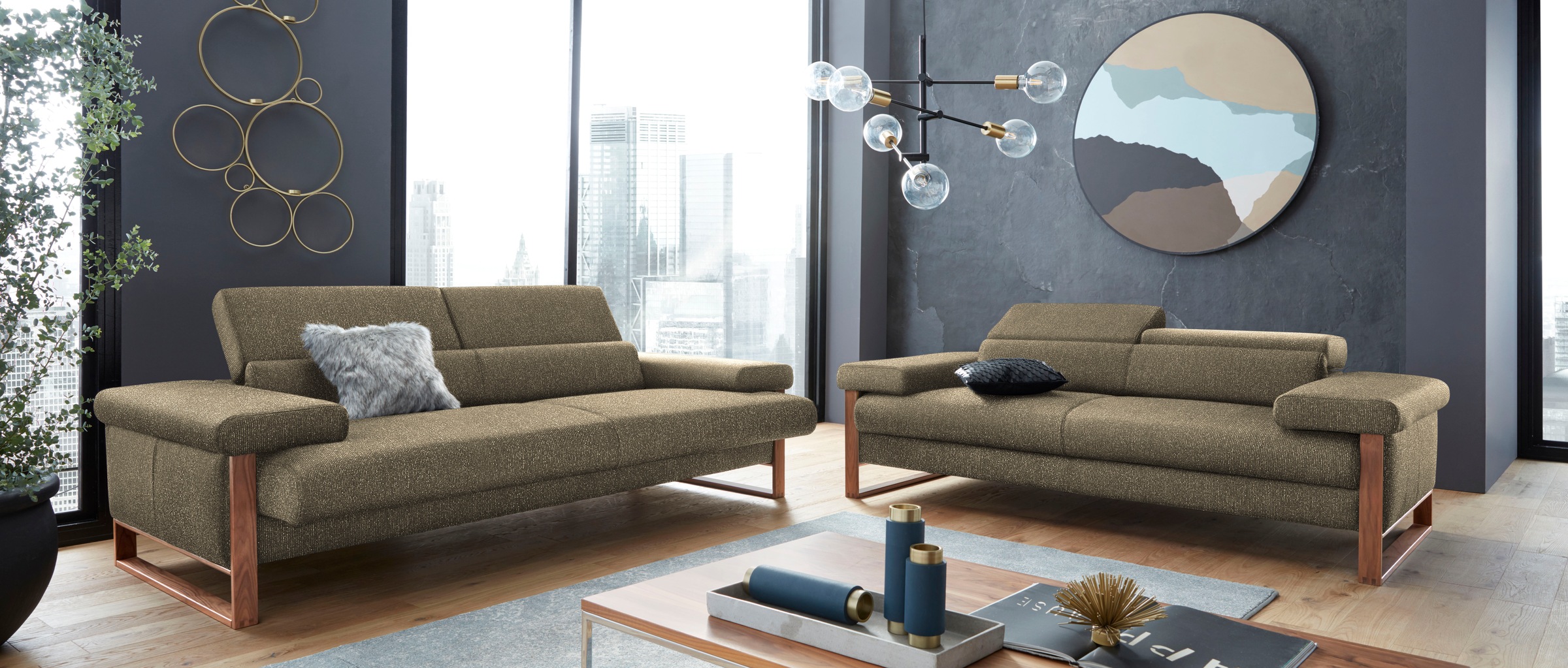 W.SCHILLIG 2-Sitzer »finn«, German Design Award 2016, Fußgestell Nussbaum natur, Breite 210 cm