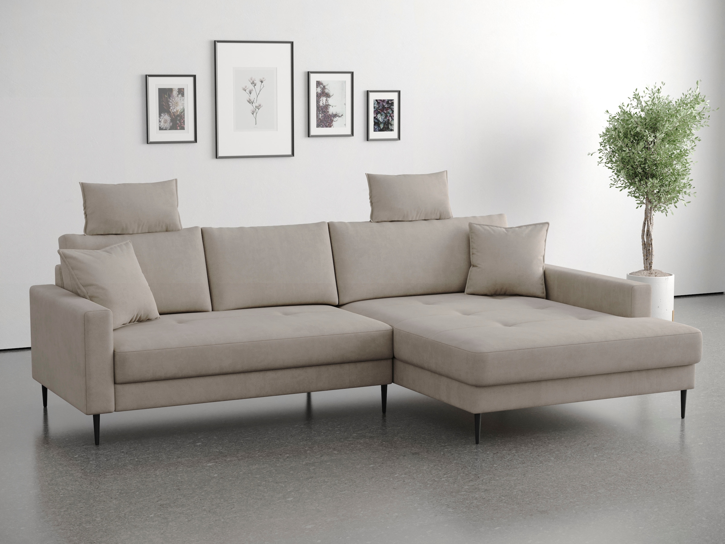 OTTO home Ecksofa "Summer L-Form, B: 280cm, in Cord & Struktur" wahlweise mit Kopfstützen, schwarze Metallfüße