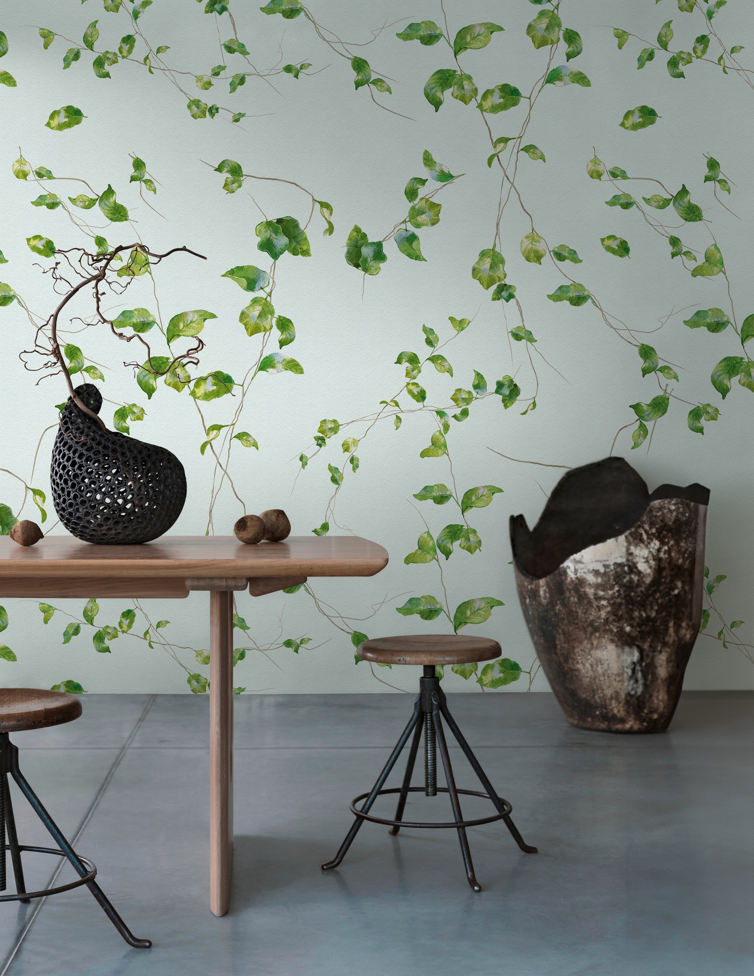 living walls "THE WALL III Blätterranken Tapete Motivtapete Floral Blattmotiv" matt glatt Vliestapete Blätter für Schlafzimmer Küche Wohnzimmer Blätterranke