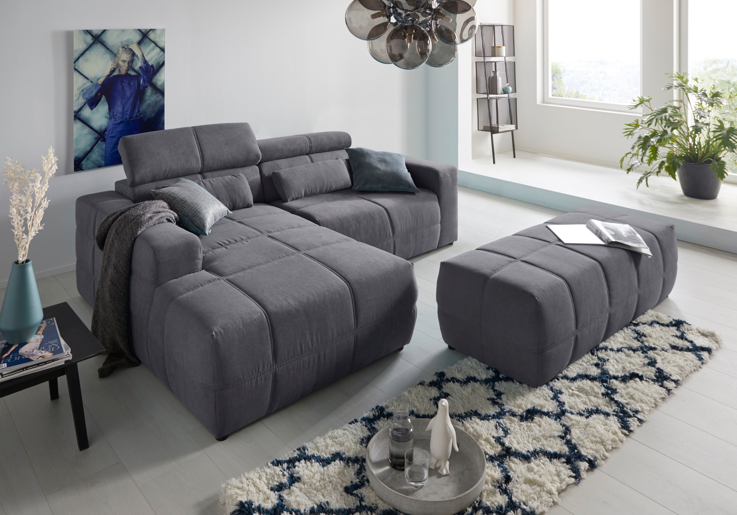 DOMO collection Ecksofa »Brandon Sitzbelastung 140 kg, kleine Ausführung B/T/H: 214/100/80 cm«, Mit Kopfteilverstellung, auch in Leder und Cord, L-Form
