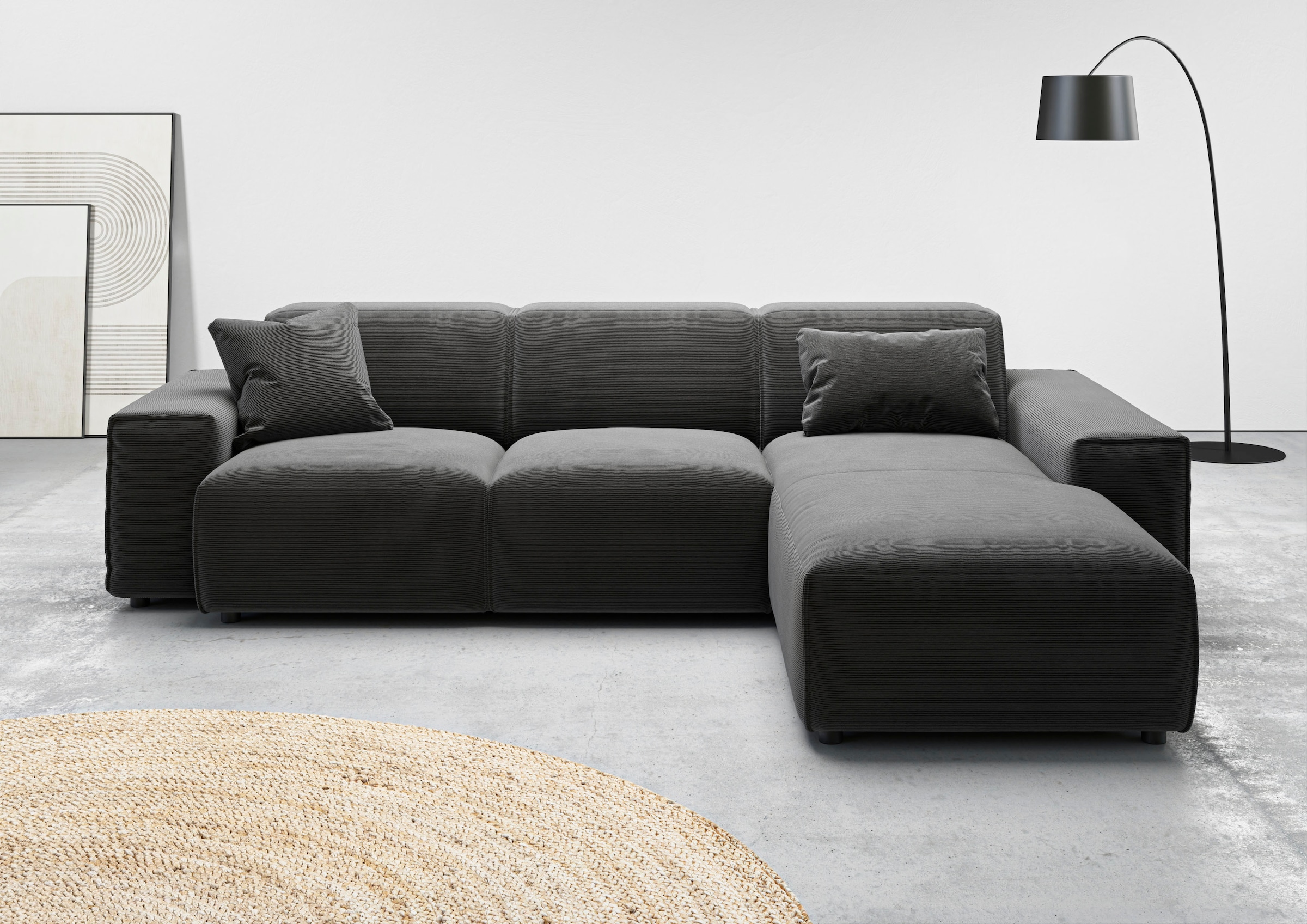 Ecksofa HOME AFFAIRE "Glimminge L-Form auch in Breitcord, Feincord + Easy care-Bezug", grau (anthrazit), B:264cm H:71cm T:191cm, 95% Polyester, 5% Nylon, Sofas, Ecksofa, Breite 264, Zierkissen