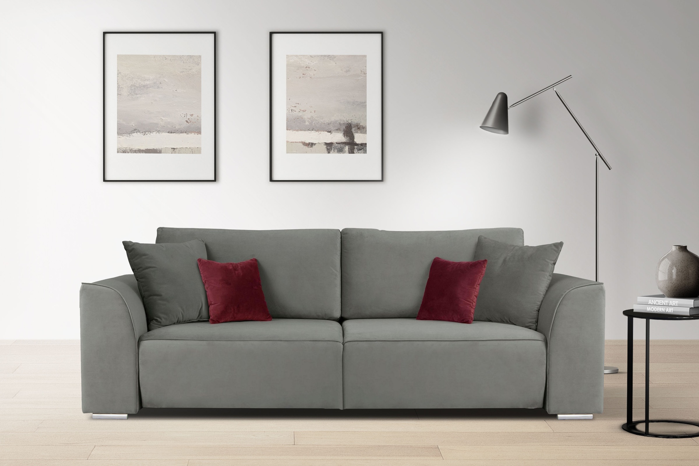 INOSIGN 3-Sitzer "BEATRICE, B: 250 cm - wahlweise mit Bettfunktion" u. Bettkasten, incl. 2 Zierkissen