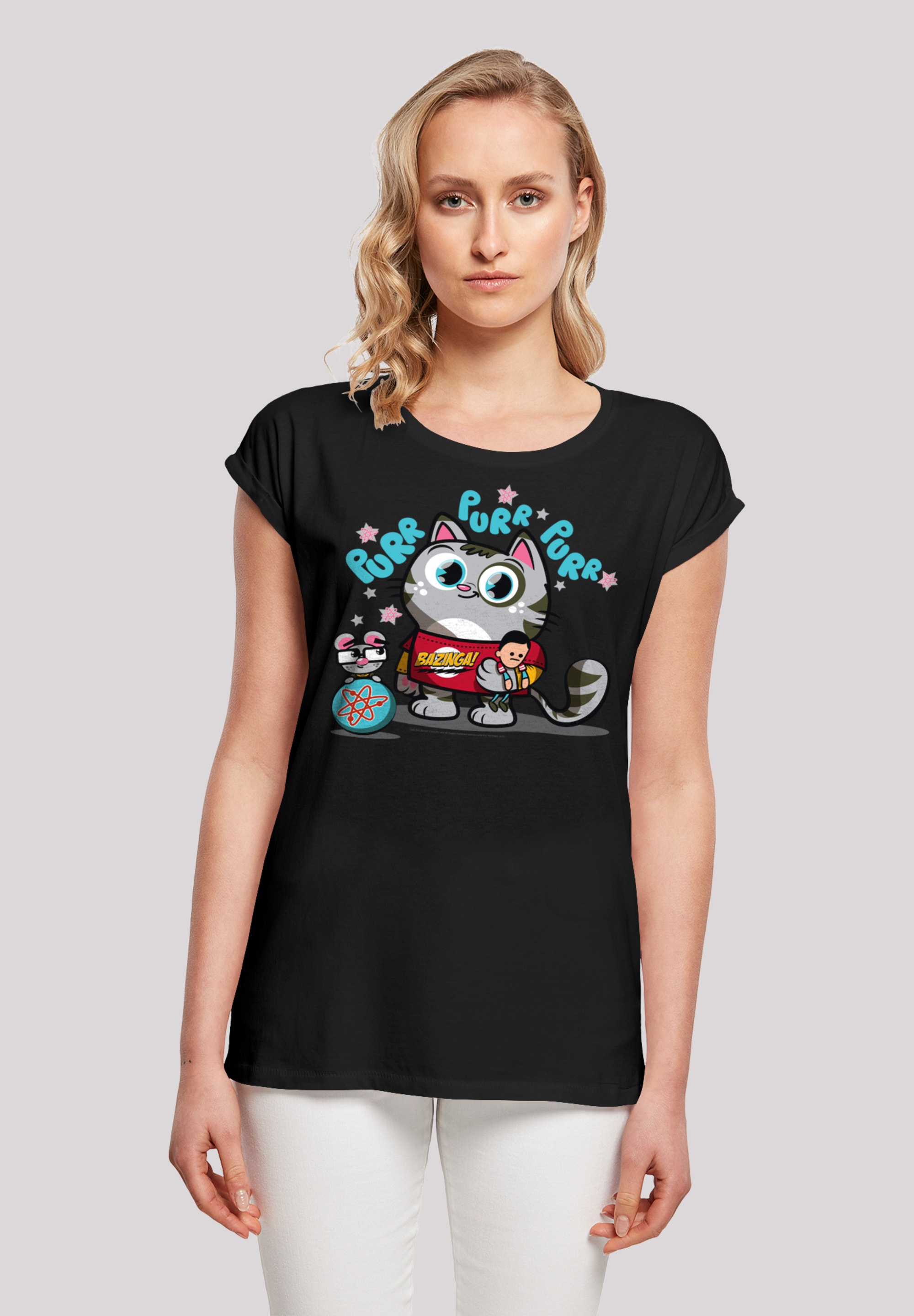 »Extended Ärmel,Bedruckt Bazinga Shoulder \'Big Bang BAUR bestellen Shirt Kitty\'«, Merch,Regular-Fit,Kurze F4NT4STIC | Damen,Premium Theory T-Shirt