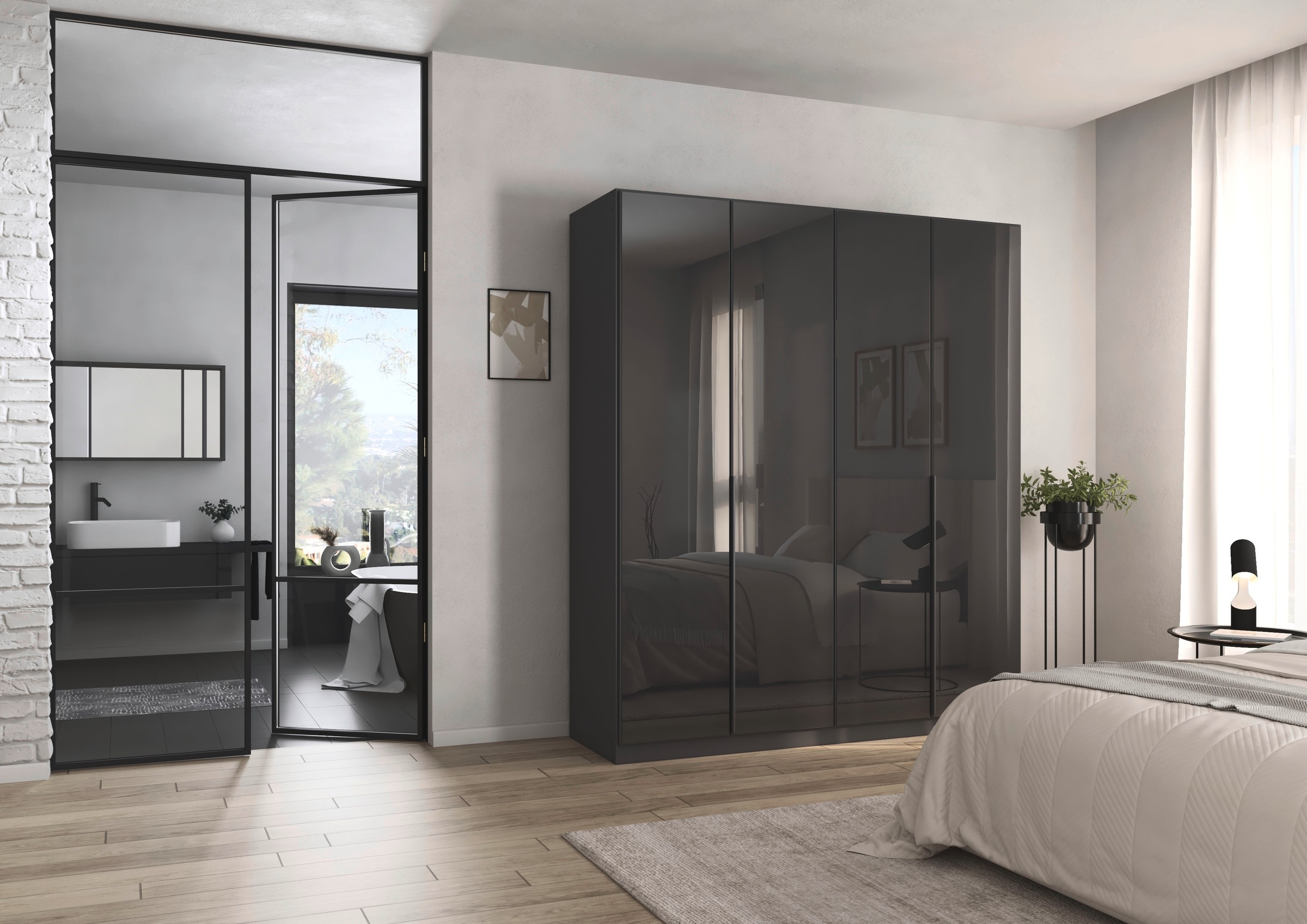 rauch Drehtürenschrank »Kleiderschrank Kleiderschränke Schrank Garderobe AGORDO mit Glasfront«, (in zwei Griff-Farben), durchdachte Innenausstattung, in 6 Breiten und 2 Höhen MADE IN GERMANY