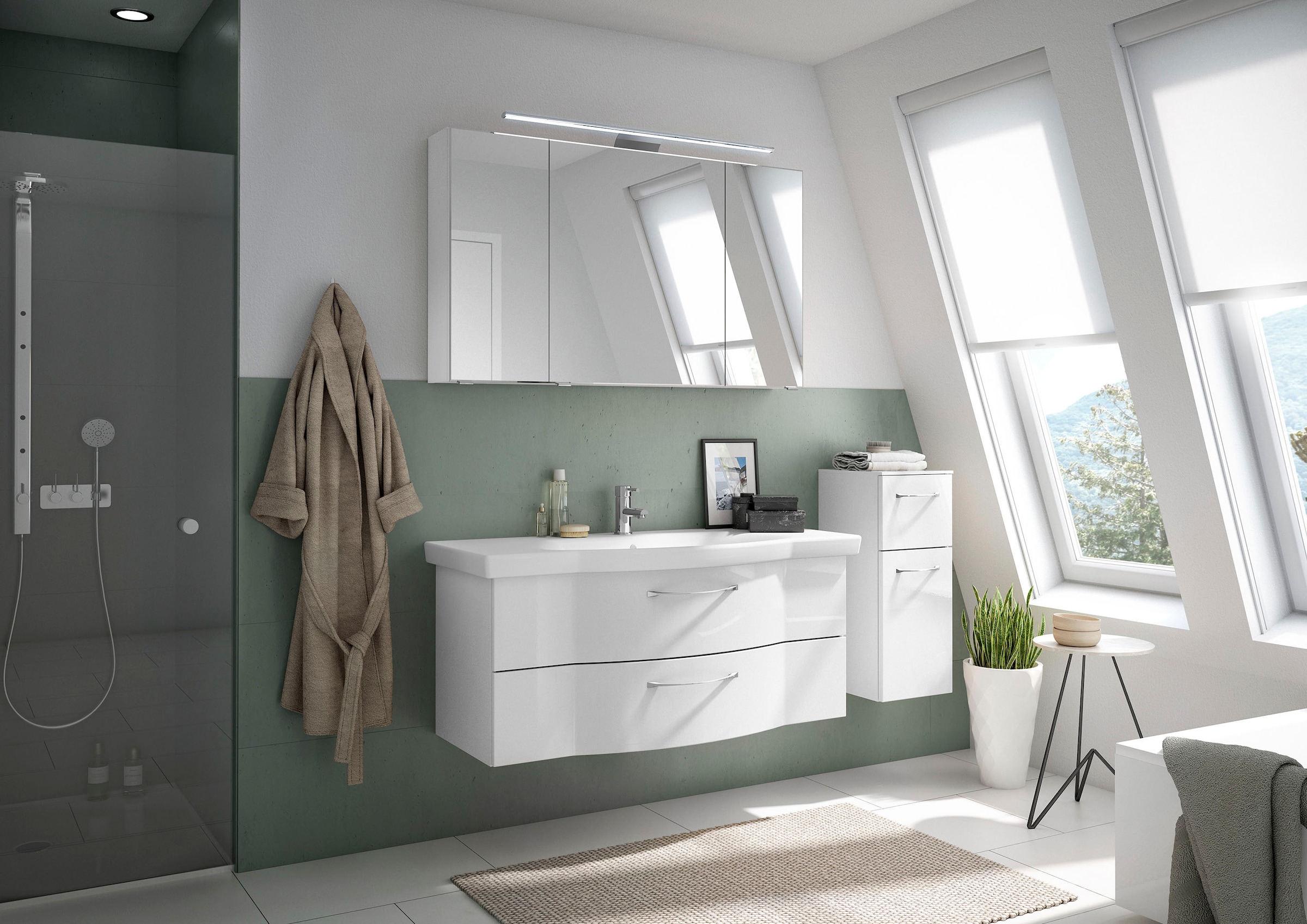 Saphir Badmöbel-Set »6005 Sprint 3-teilig, Keramik-Waschtisch mit LED-Spiegelschrank«, (4 St.), Unterschrank, inkl. Türdämpfer, 4 Türen, 3 Schubladen, Bad-Set