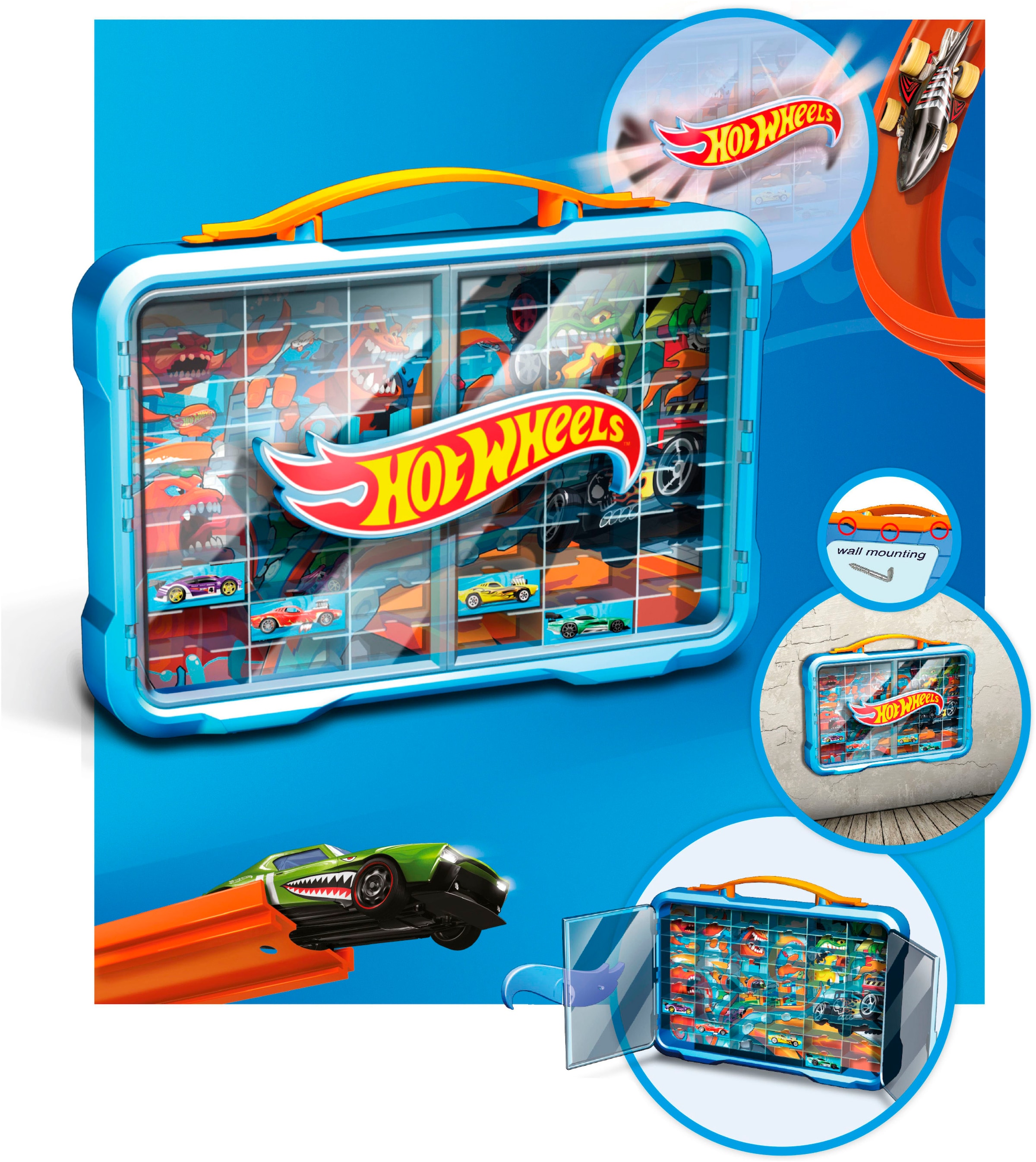 Hot Wheels Sammelkoffer »Sammelvitrine für 54 Autos«, mit leuchtendem Hot Wheels Logo