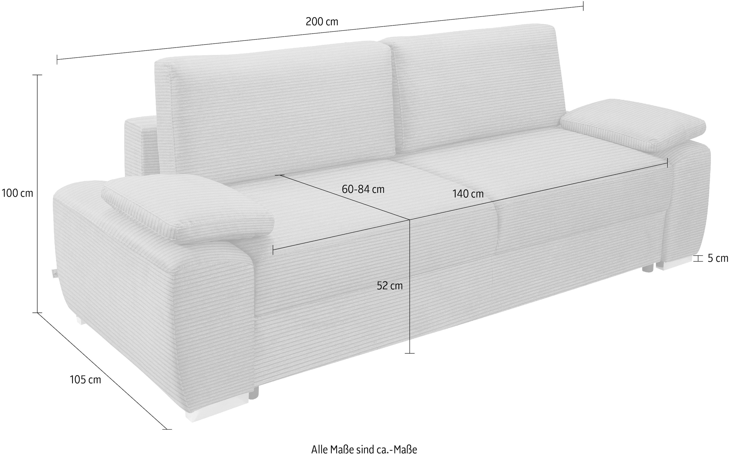 exxpo - sofa fashion 2-Sitzer »SOLSBURY, Sofa, Schlafsofa«, inkl. Federkern-Polsterung, Bettfunktion und Stauraum, in Cord