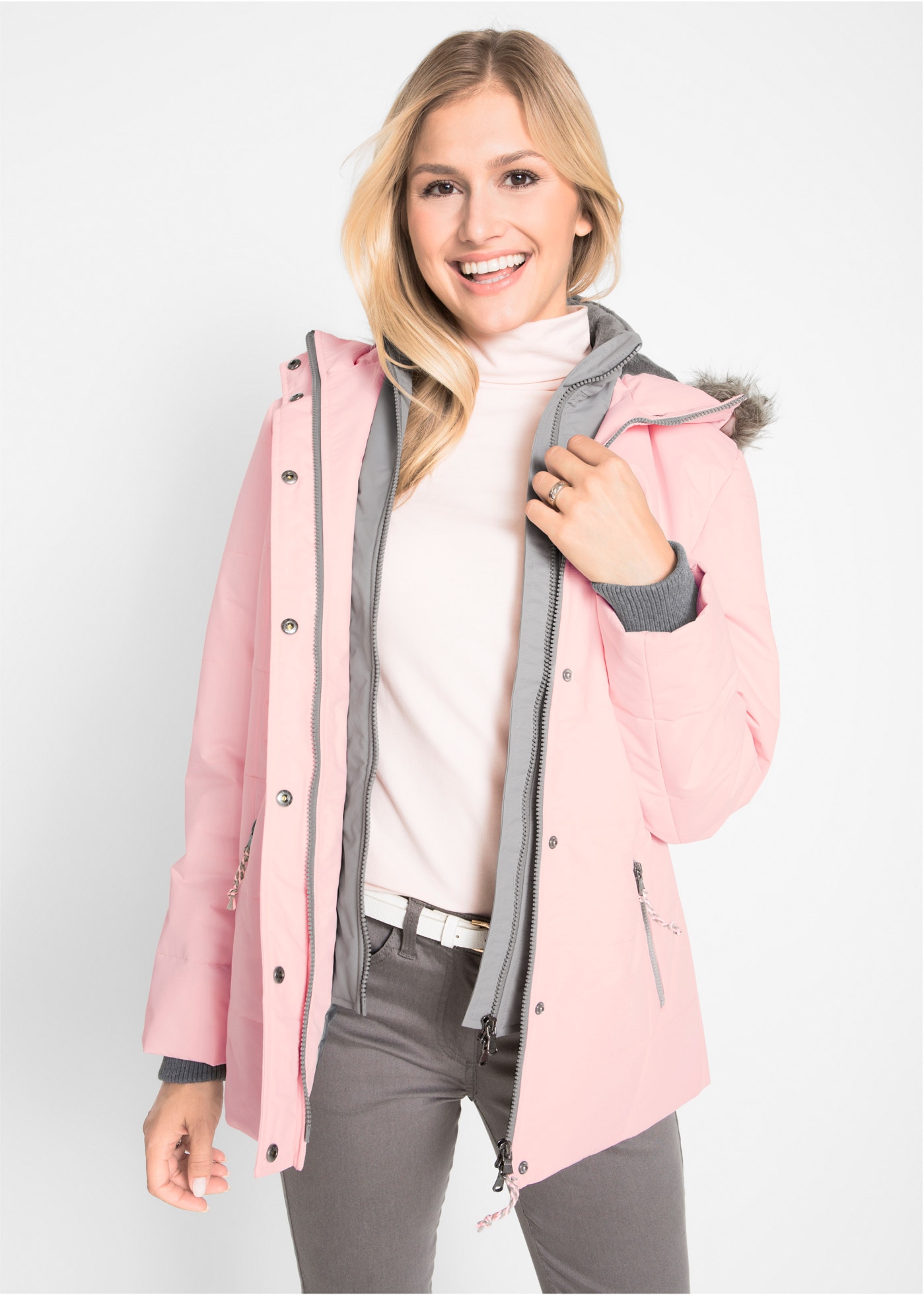 bonprix Winterjacke "Winterjacke in 2-in1 Optik" mit Kapuze in 2-in 1 Optik günstig online kaufen